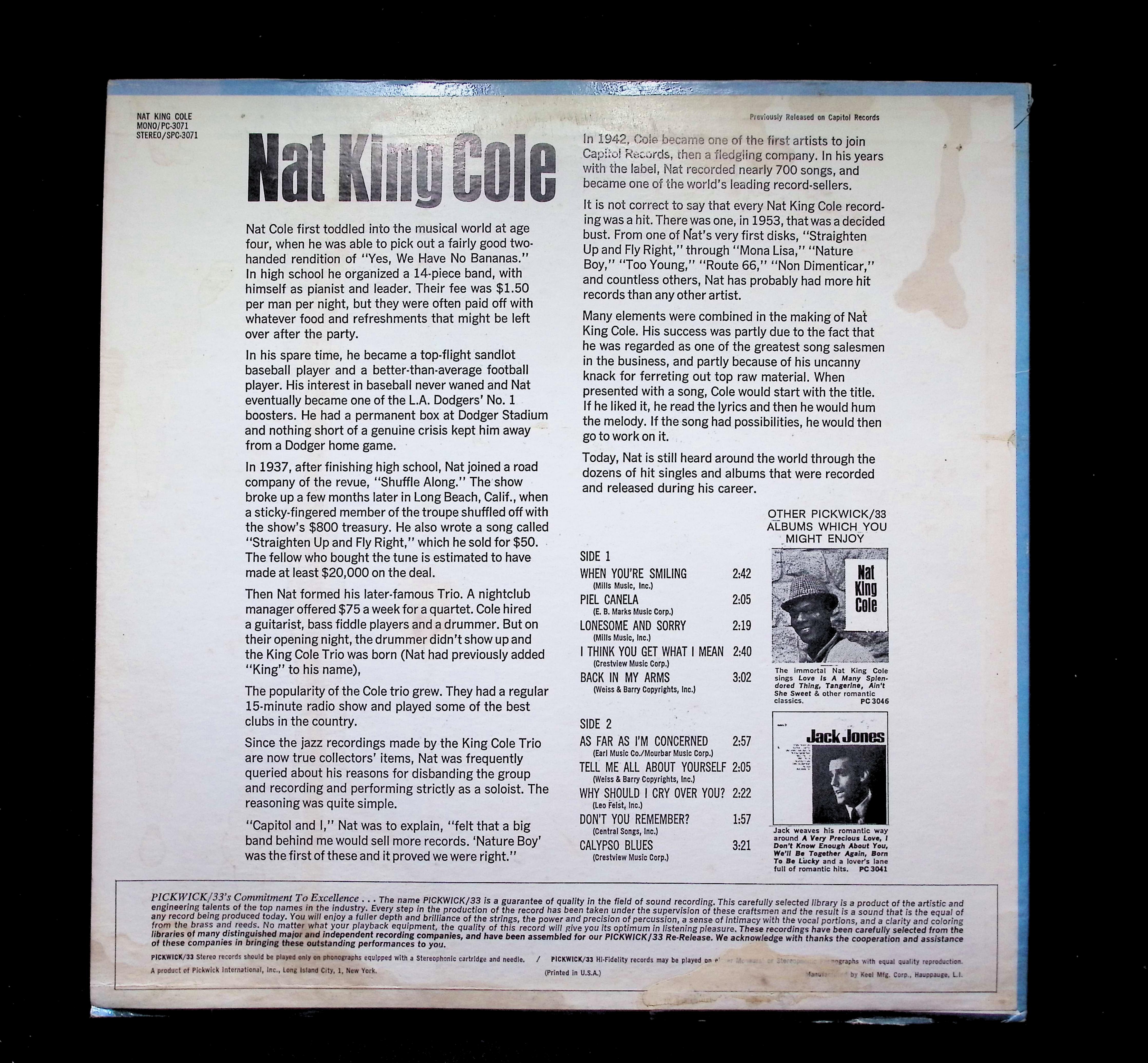 Nat King Cole When You're Smiling LP Pickwick Pop Vocal — image 2