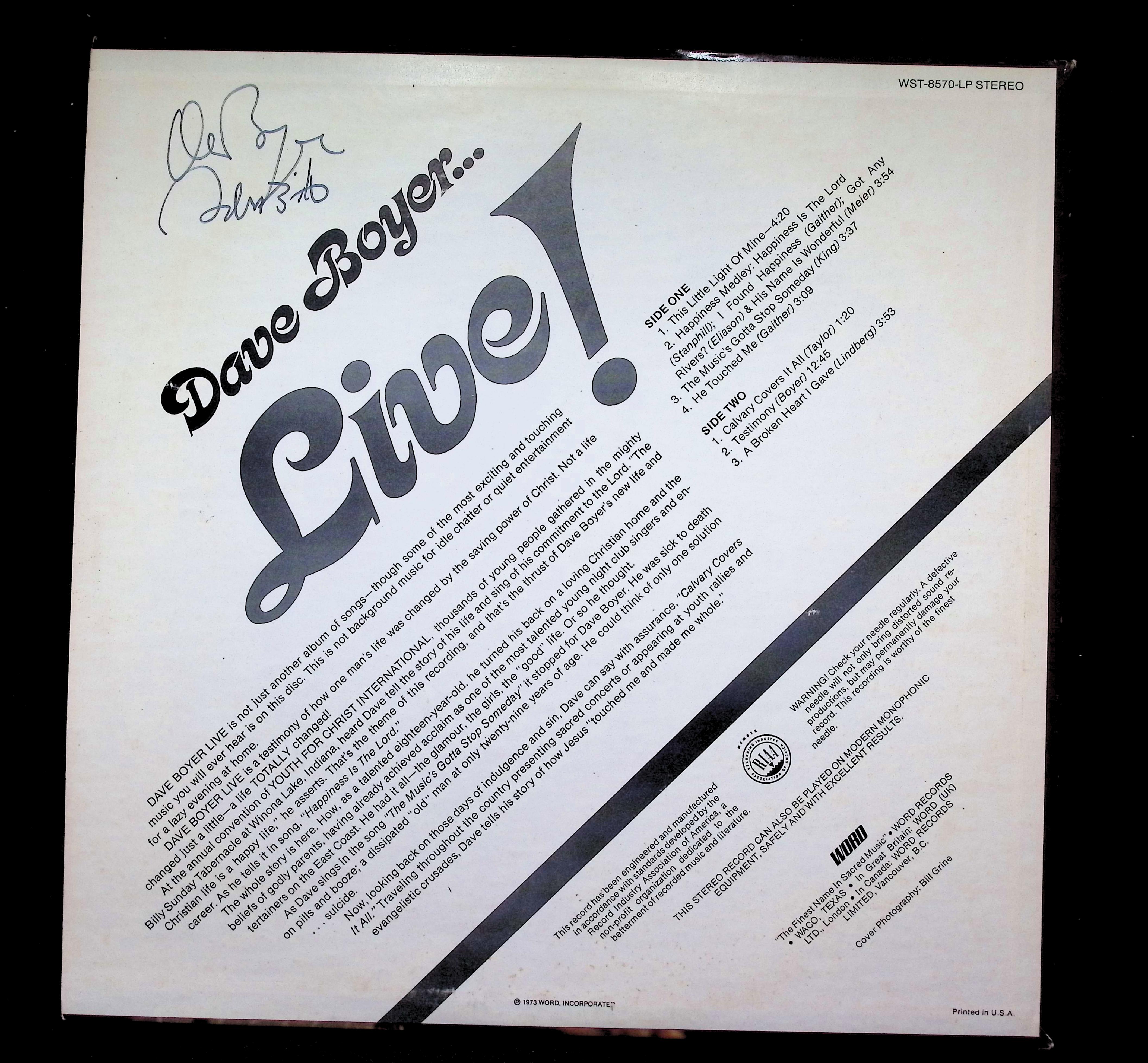 Dave Boyer... Live! LP 1973 Word Gospel Funk / Soul — image 2