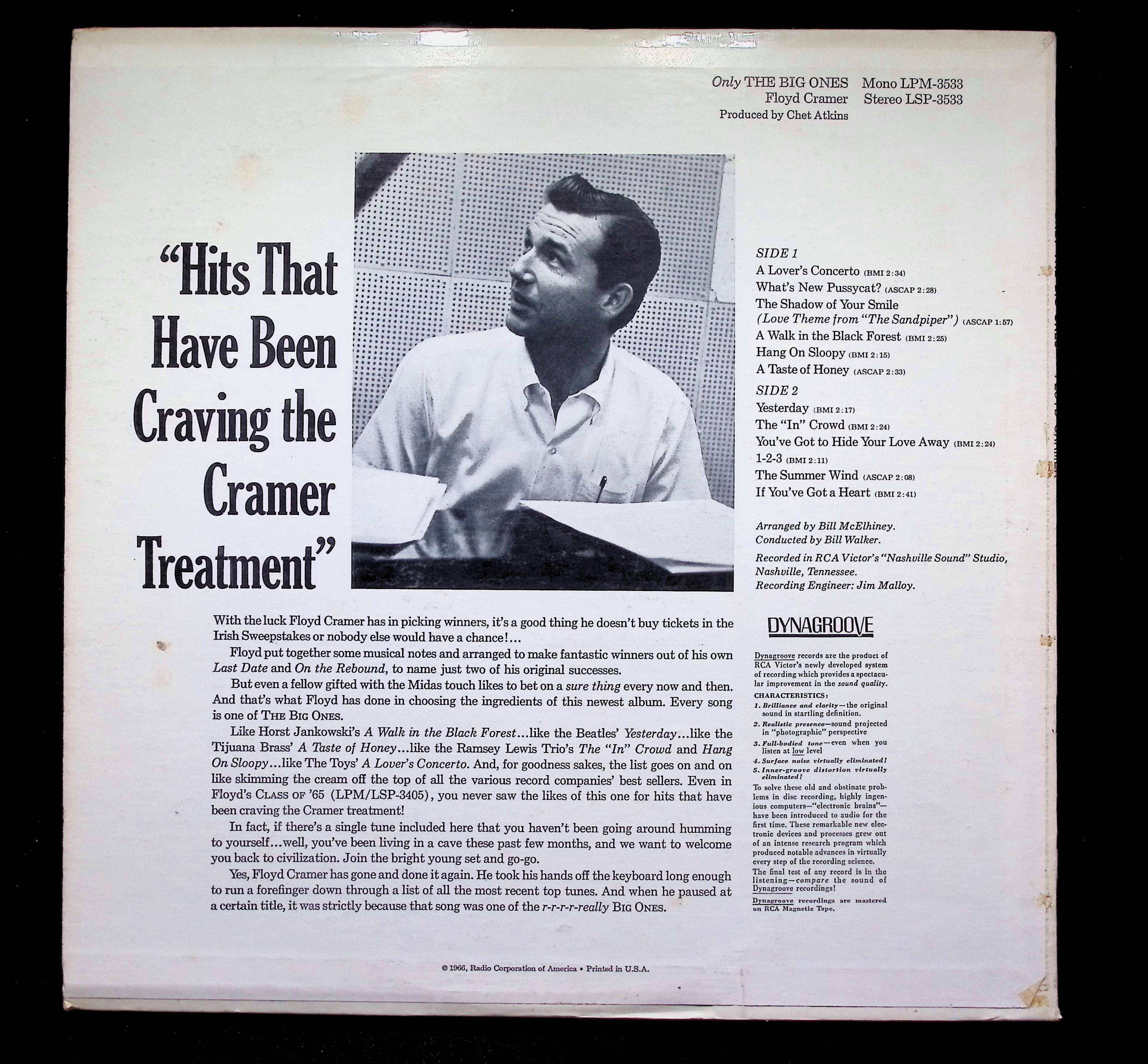 Floyd Cramer Only The Big Ones LP 1966 RCA Victor Jazz — image 2