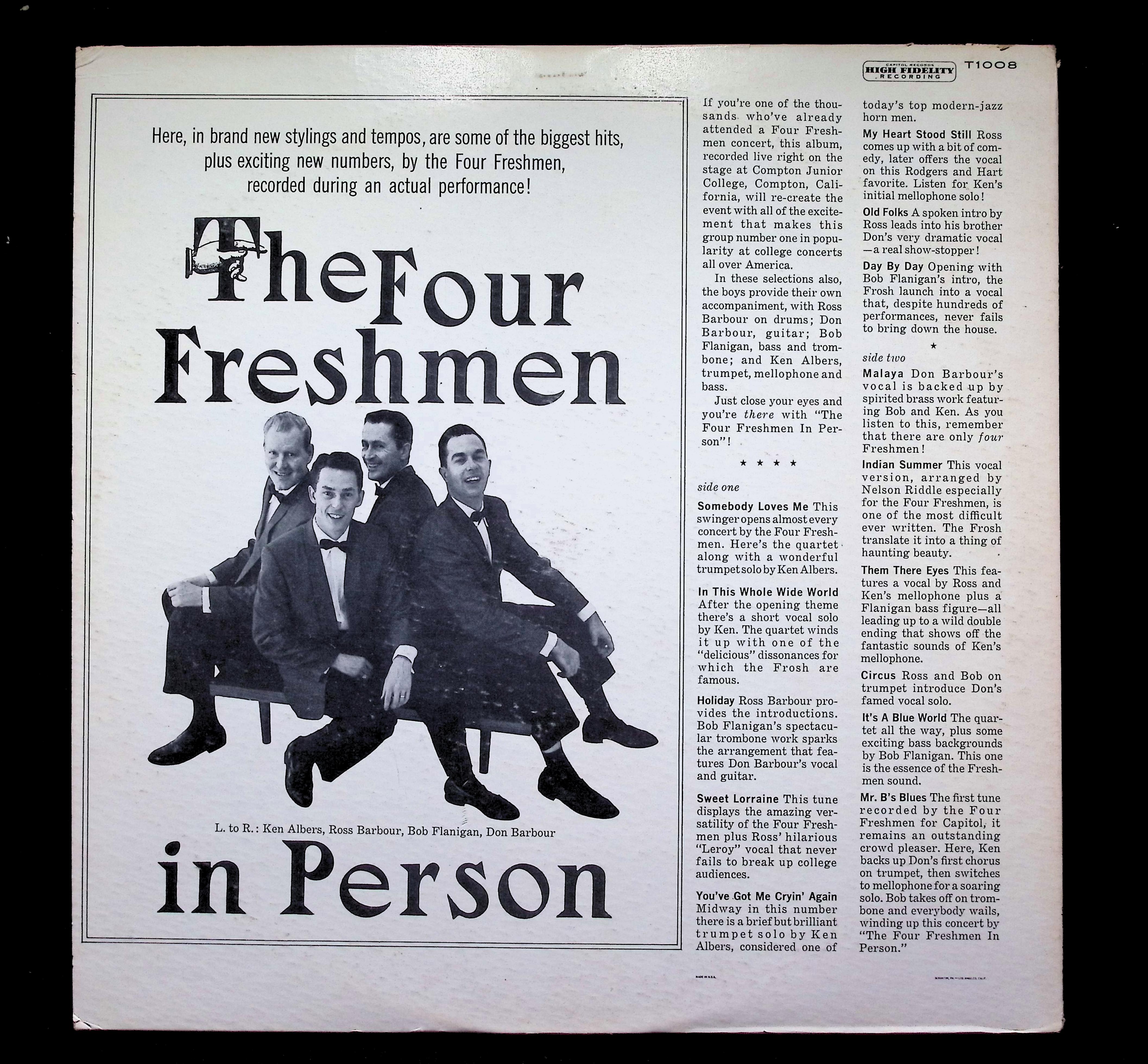 The Four Freshmen In Person LP 1958 Capitol Jazz — image 2