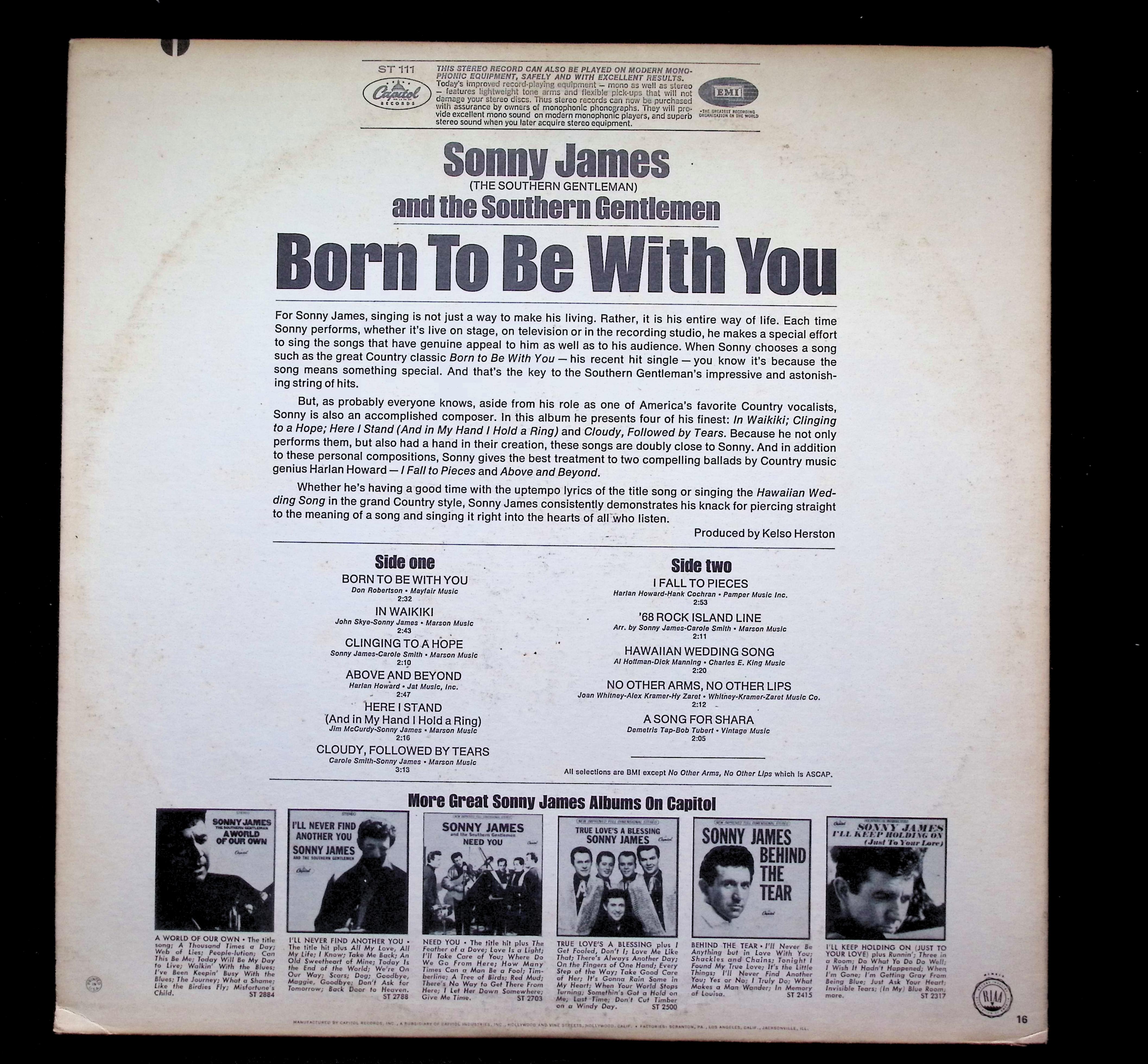 Sonny James Born To Be With You LP 1968 Capitol Country — image 2