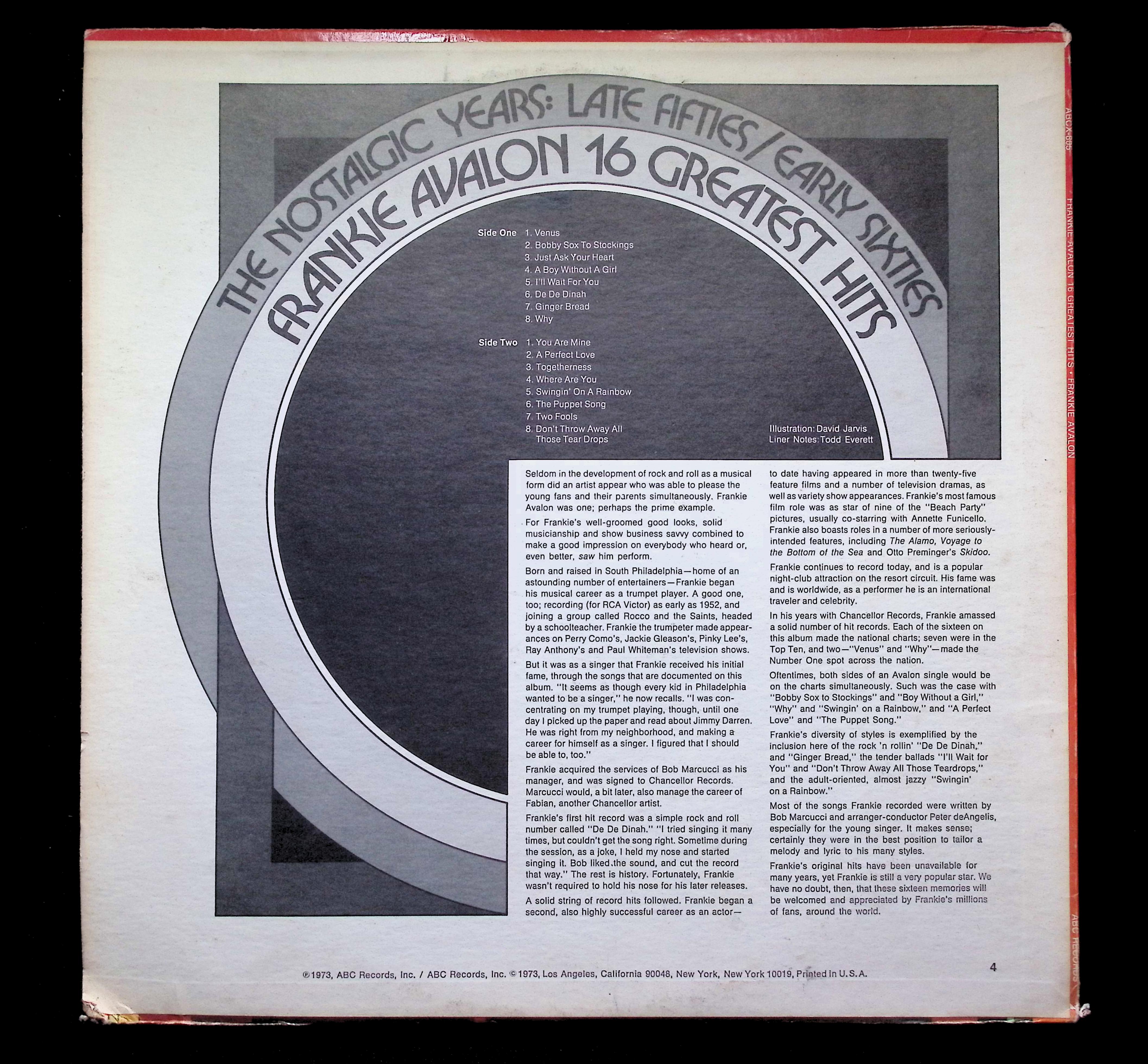Frankie Avalon 16 Greatest Hits LP ABC Records Pop Rock — image 2