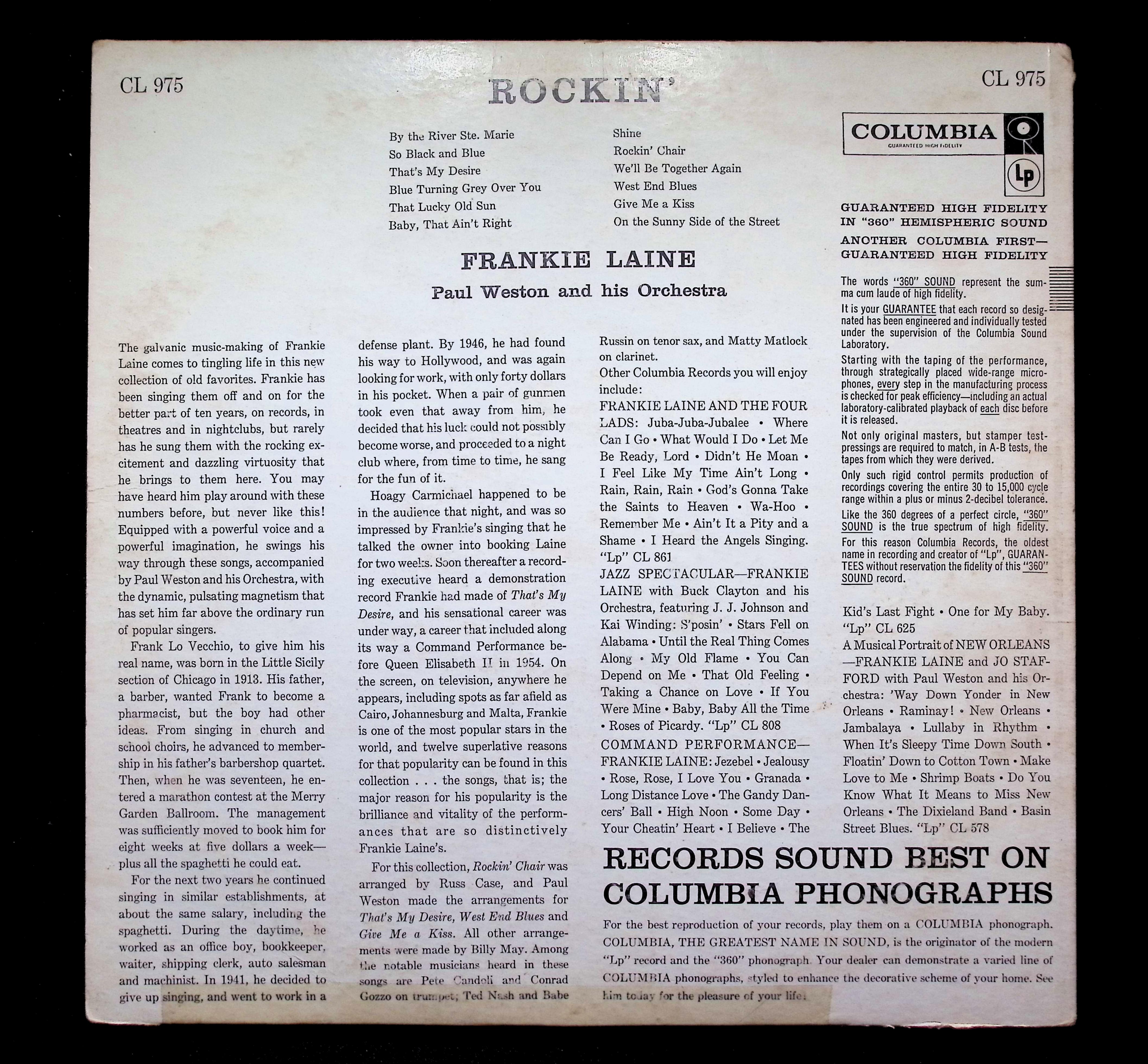 Frankie Laine Rockin' LP 1957 Columbia Jazz Big Band — image 2