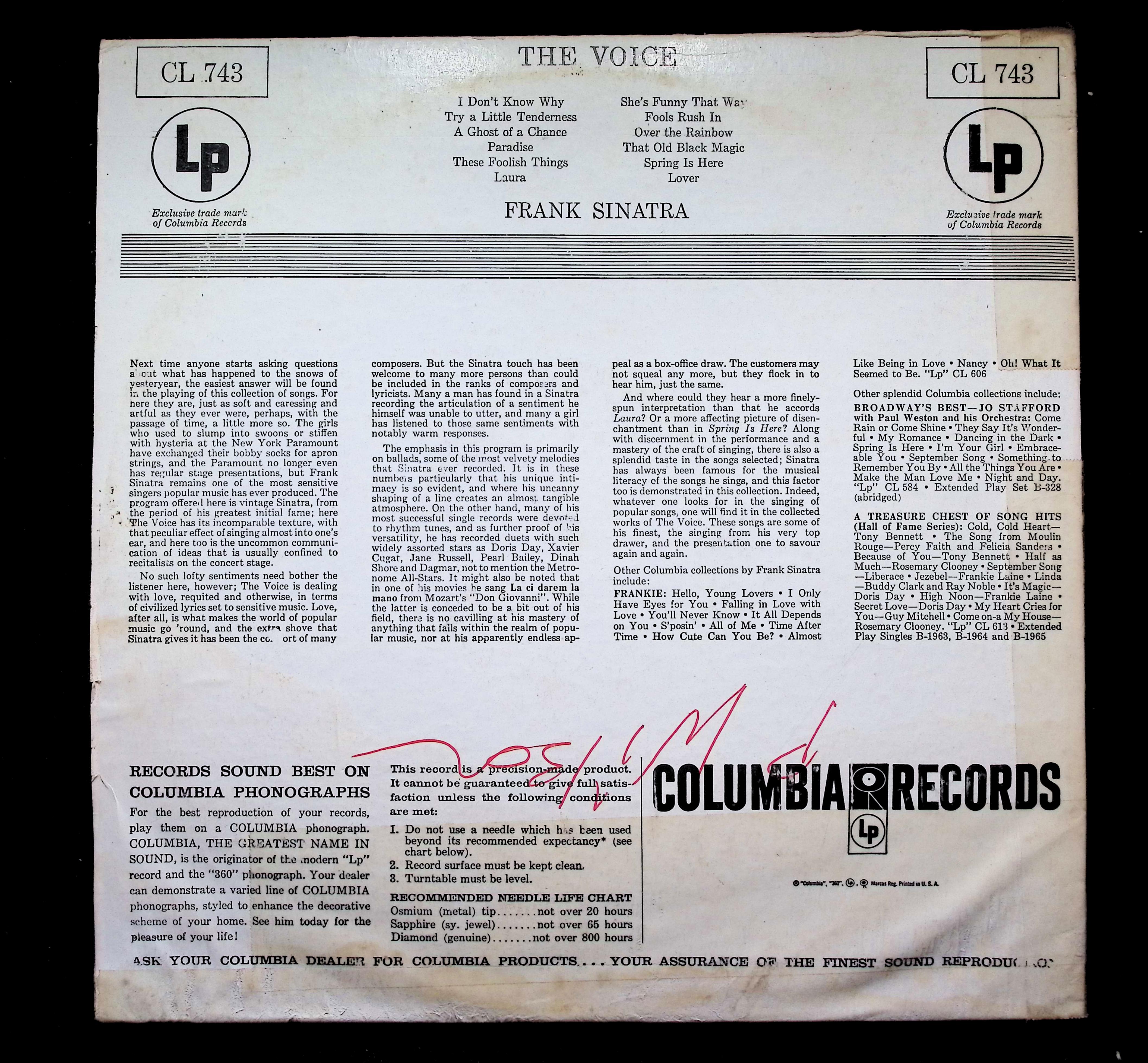 Frank Sinatra The Voice LP 1955 Columbia Jazz Pop — image 2