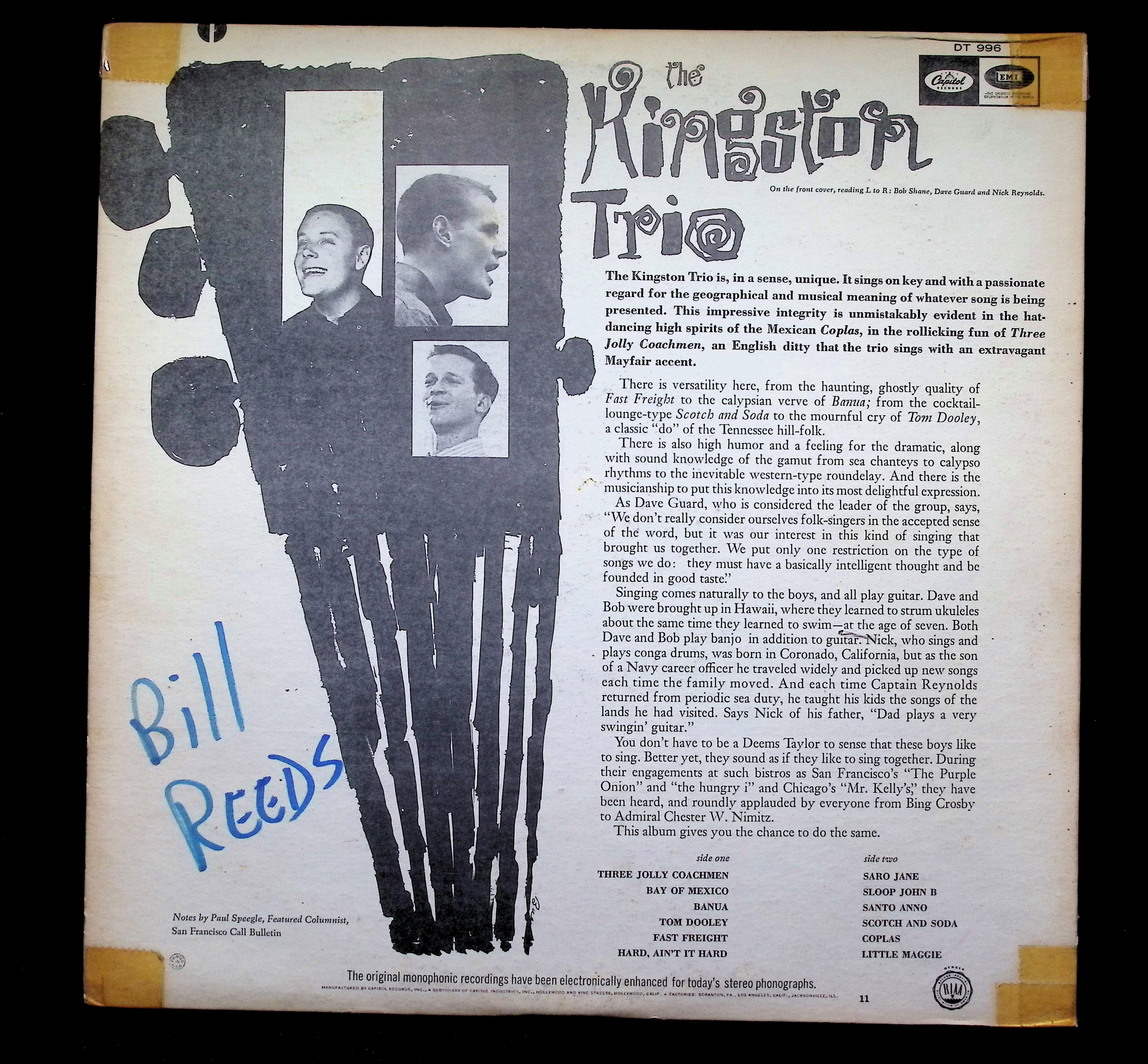 Kingston Trio The Kingston Trio LP Capitol Pop Folk — image 2