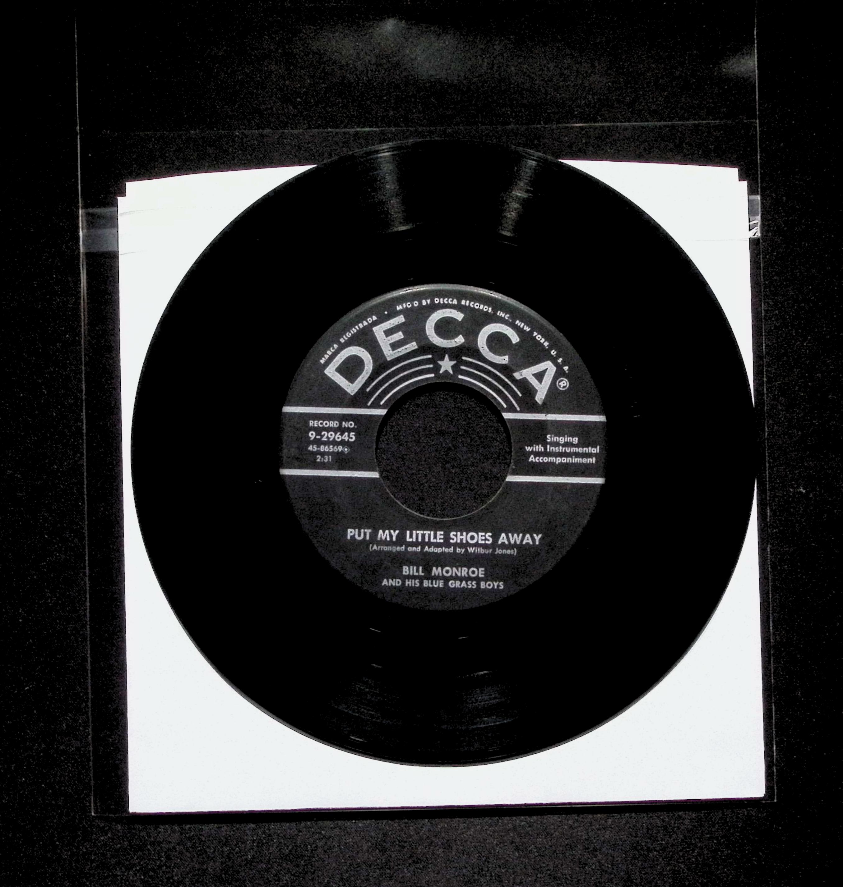 Bill Monroe Blue Grass Boys Wheel Hoss 1955 Decca 9-29645 Bluegrass Vinyl 45 RPM — image 3