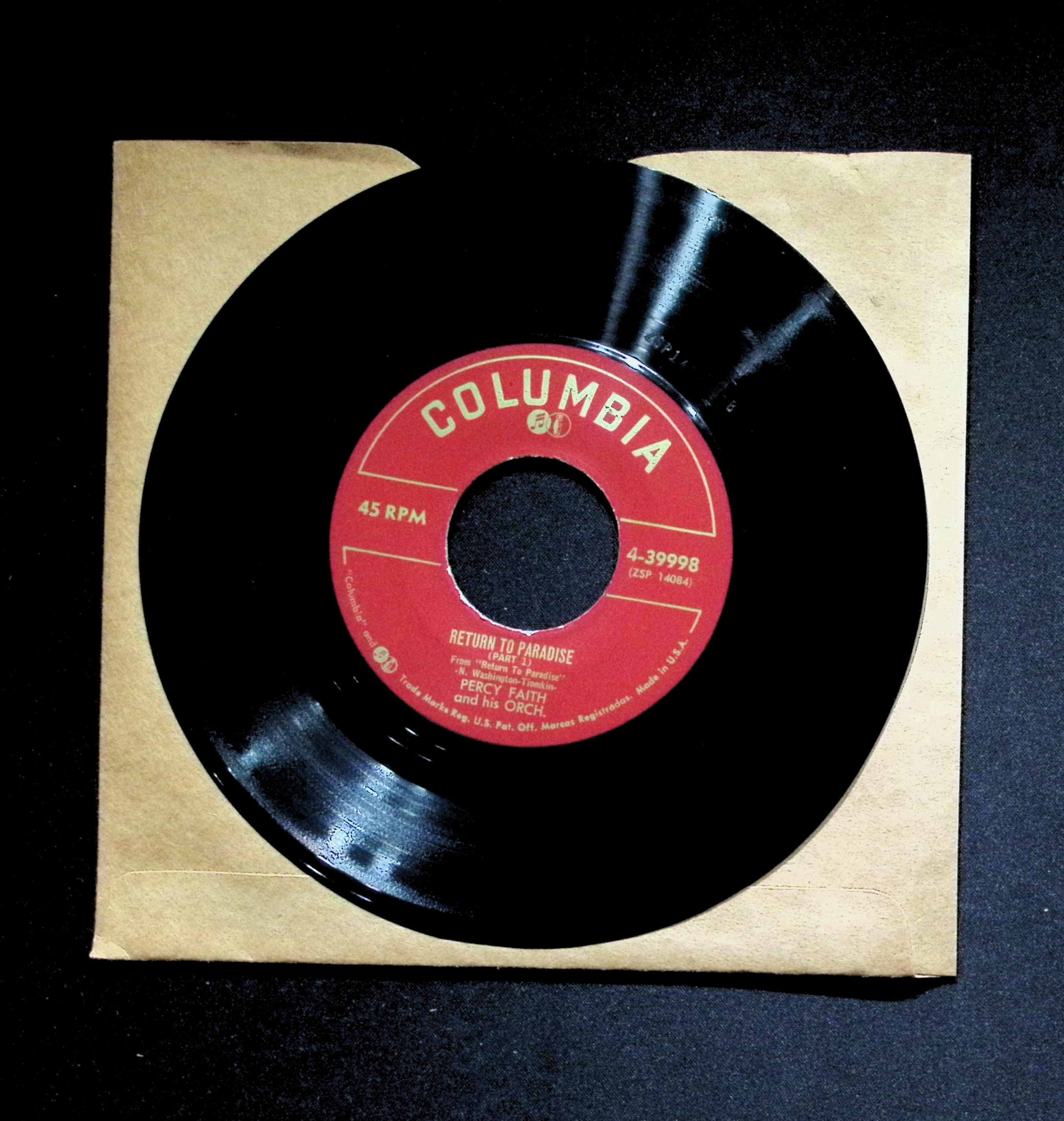 Percy Faith Return To Paradise 7" 45 RPM Single — image 2