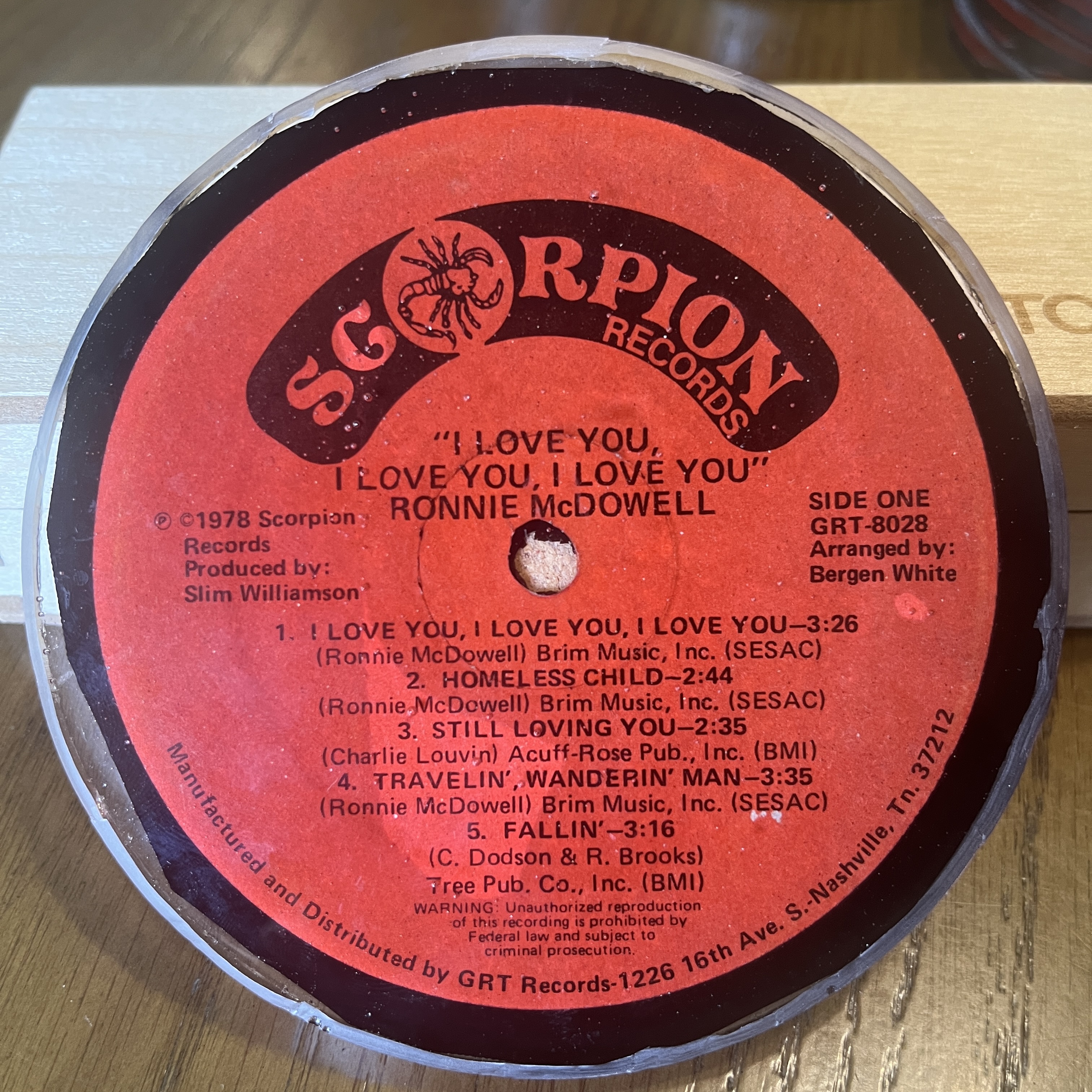 Handmade Vintage Vinyl Record Label Resin Coaster - Ronnie McDowell