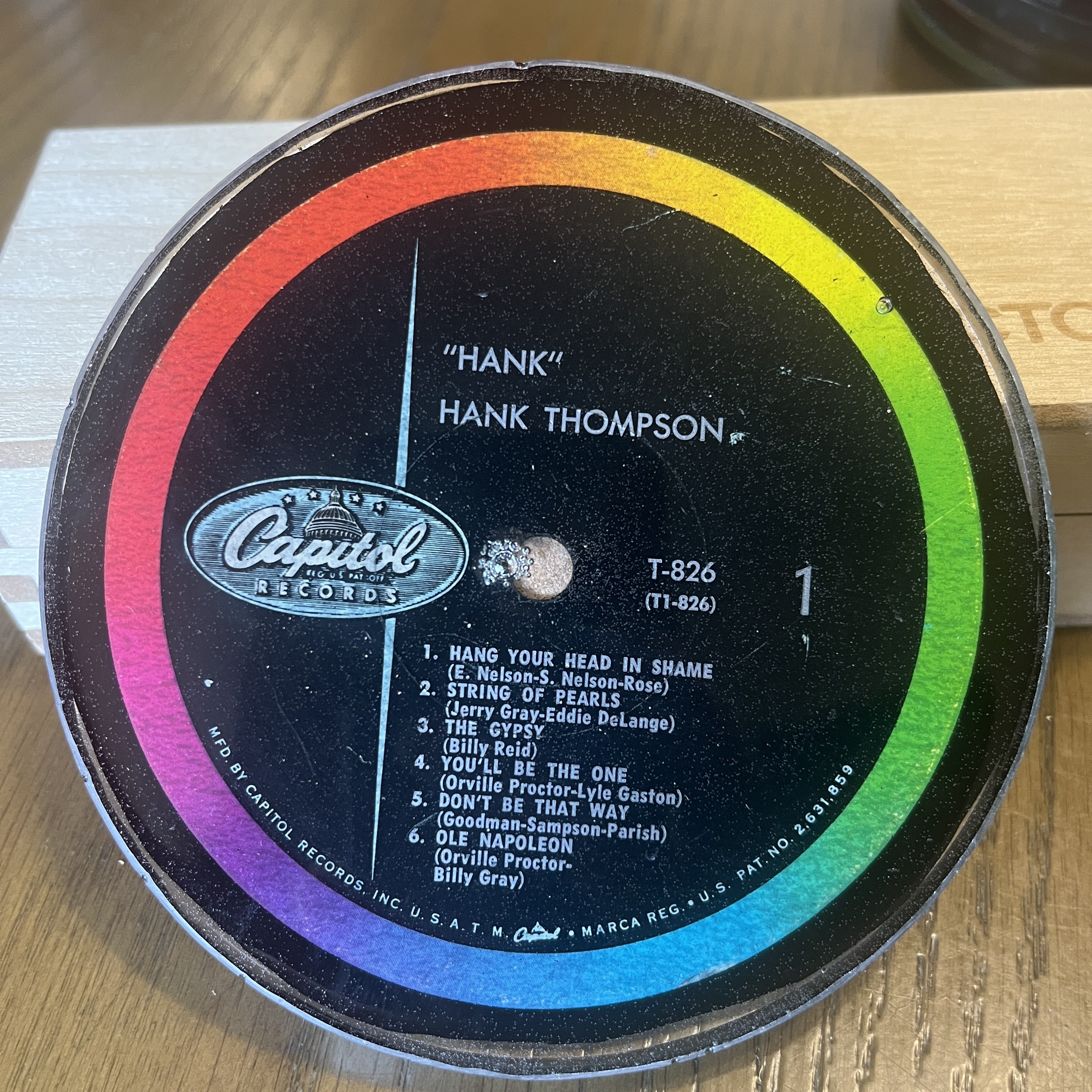 Handmade Vintage Vinyl Record Label Resin Coaster - Hank Thompson