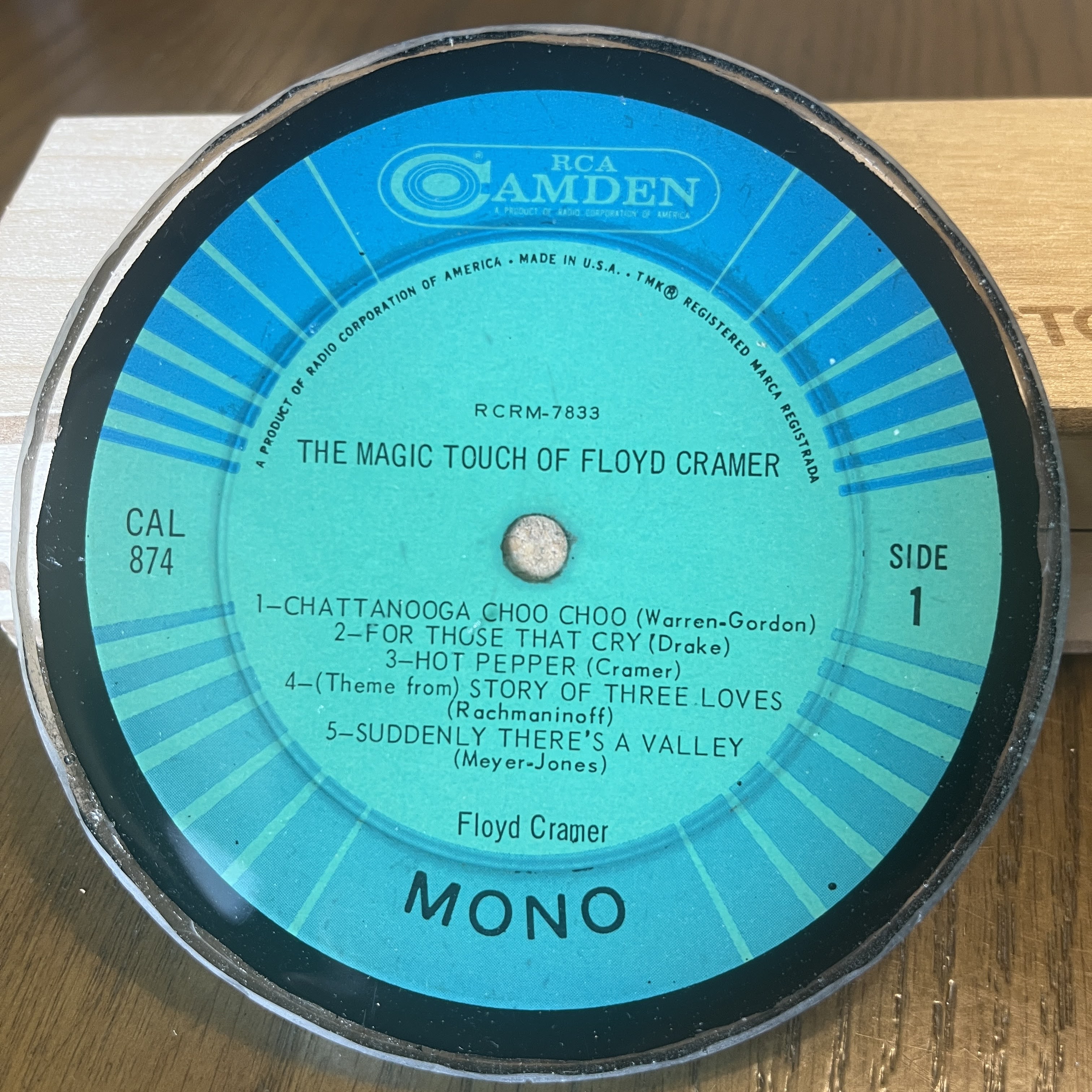 Handmade Vintage Vinyl Record Label Resin Coaster - Floyd Cramer