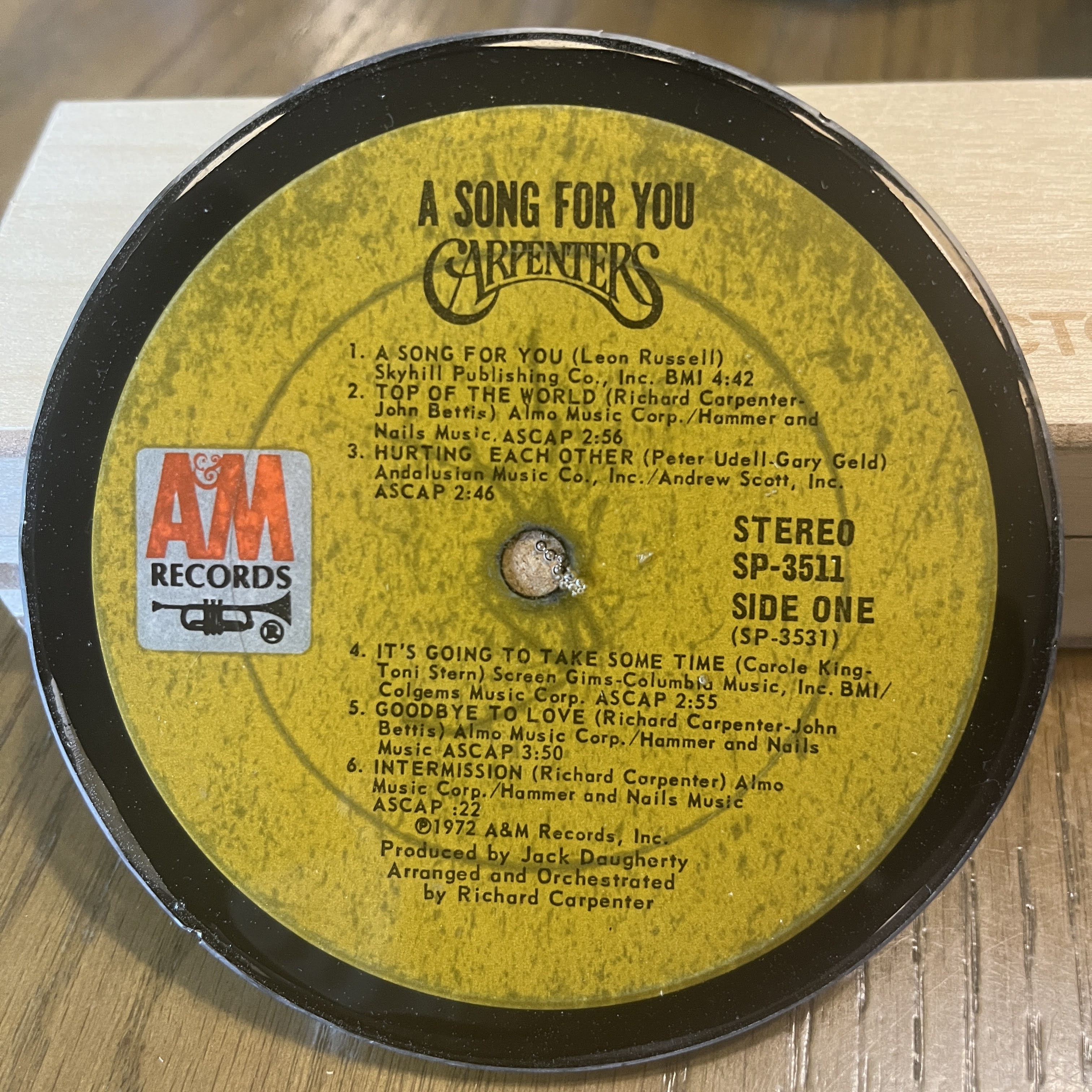 Handmade Vintage Vinyl Record Label Resin Coaster - Carpenters
