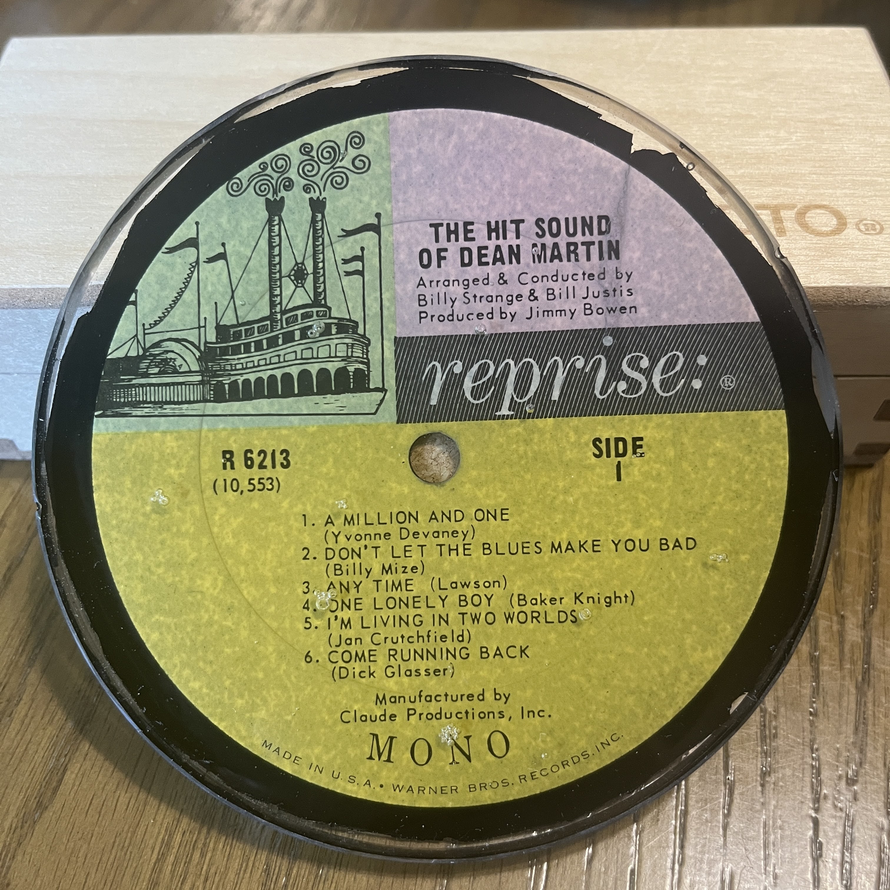 Handmade Vintage Vinyl Record Label Resin Coaster - Dean Martin