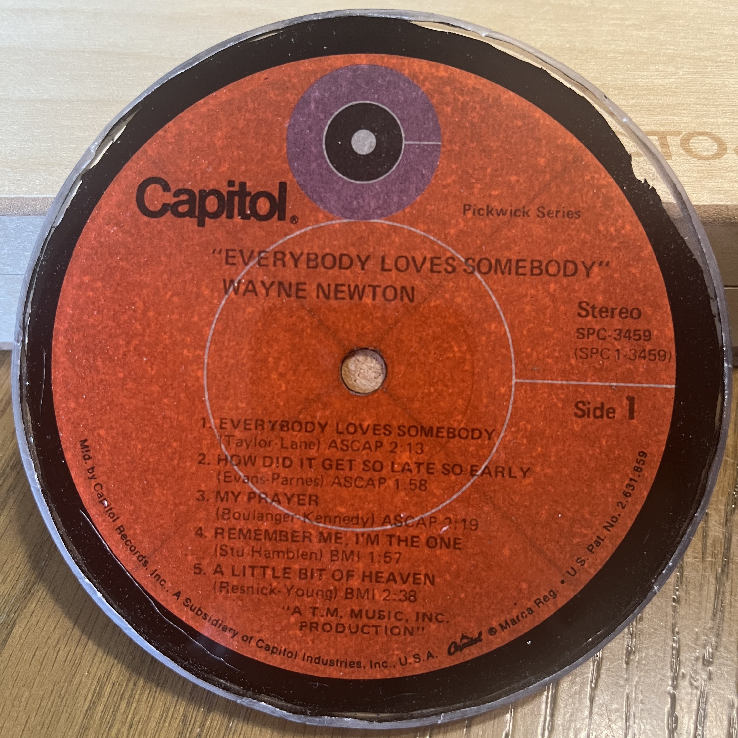 Handmade Vintage Vinyl Record Label Resin Coaster - Wayne Newton