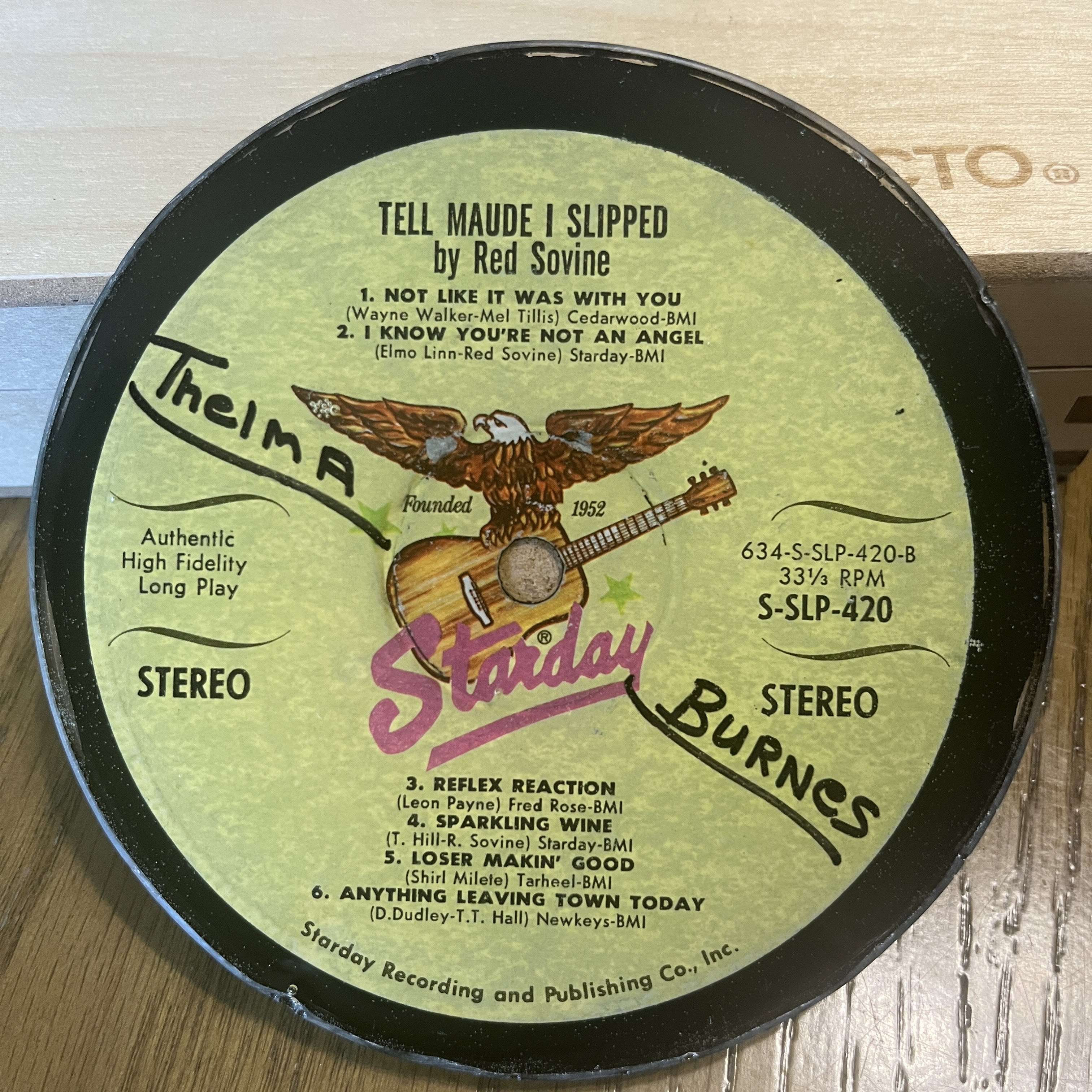 Handmade Vintage Vinyl Record Label Resin Coaster - Red Sovine