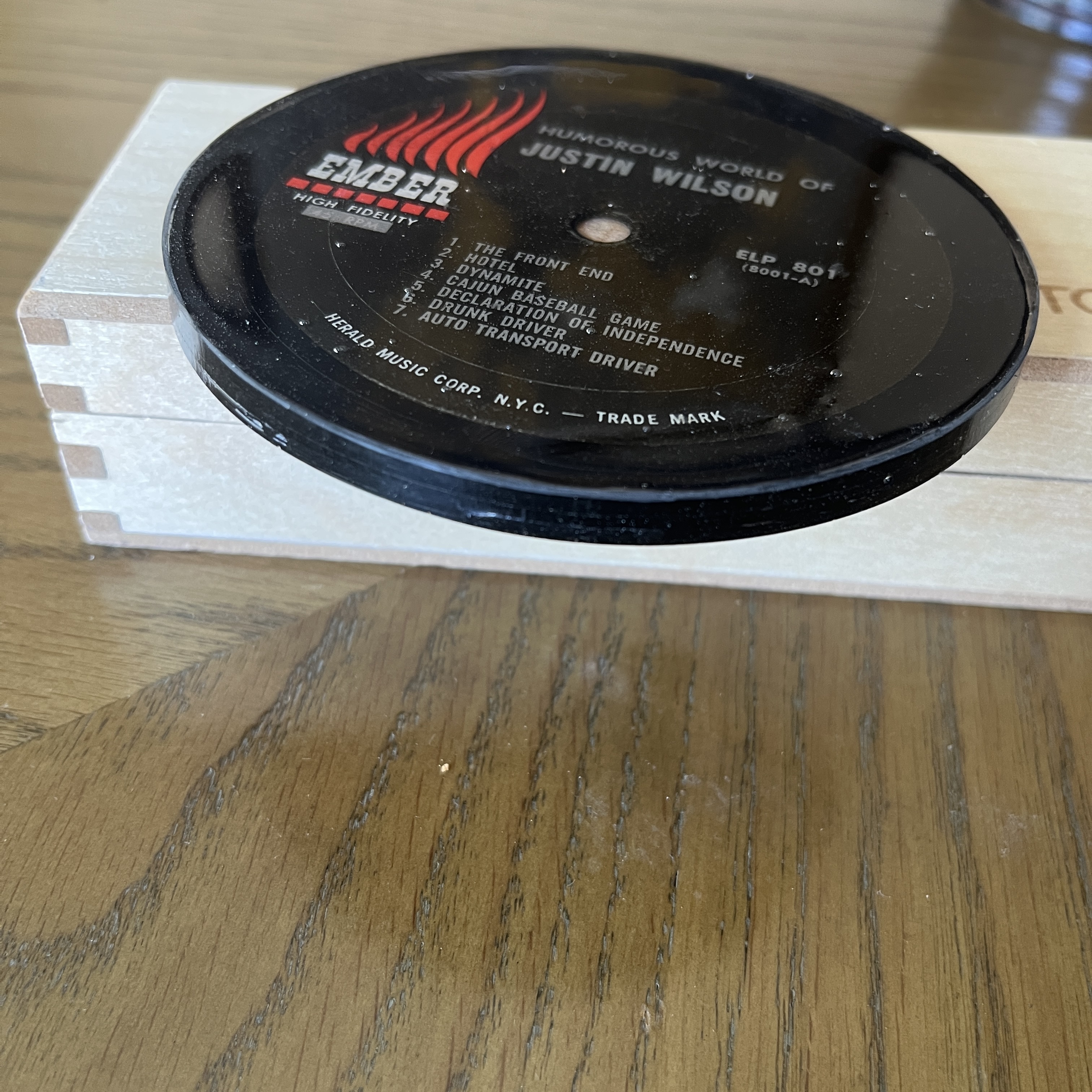 Handmade Vintage Vinyl Record Label Resin Coaster - Justin Wilson — image 2
