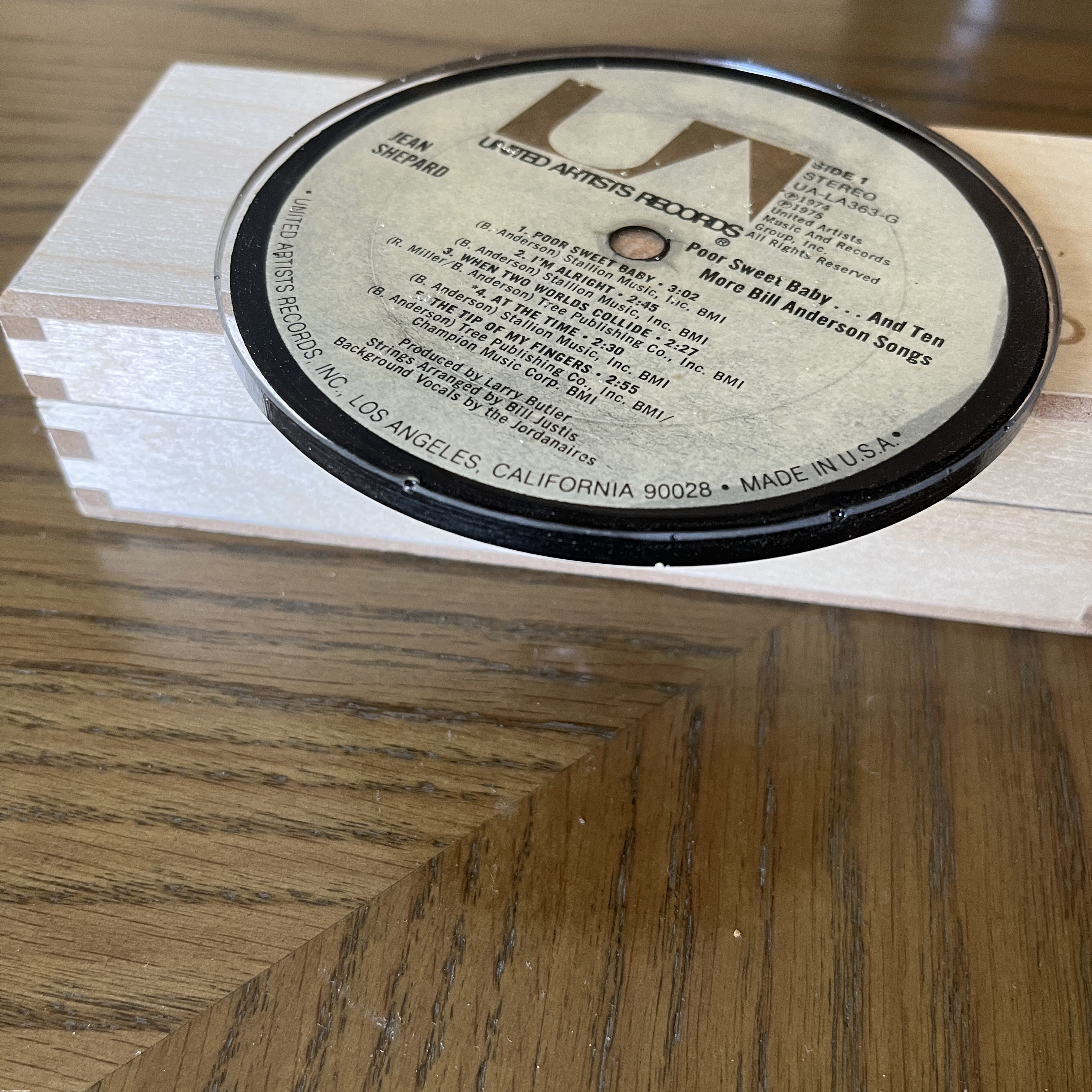 Handmade Vintage Vinyl Record Label Resin Coaster - Jean Shepard — image 2