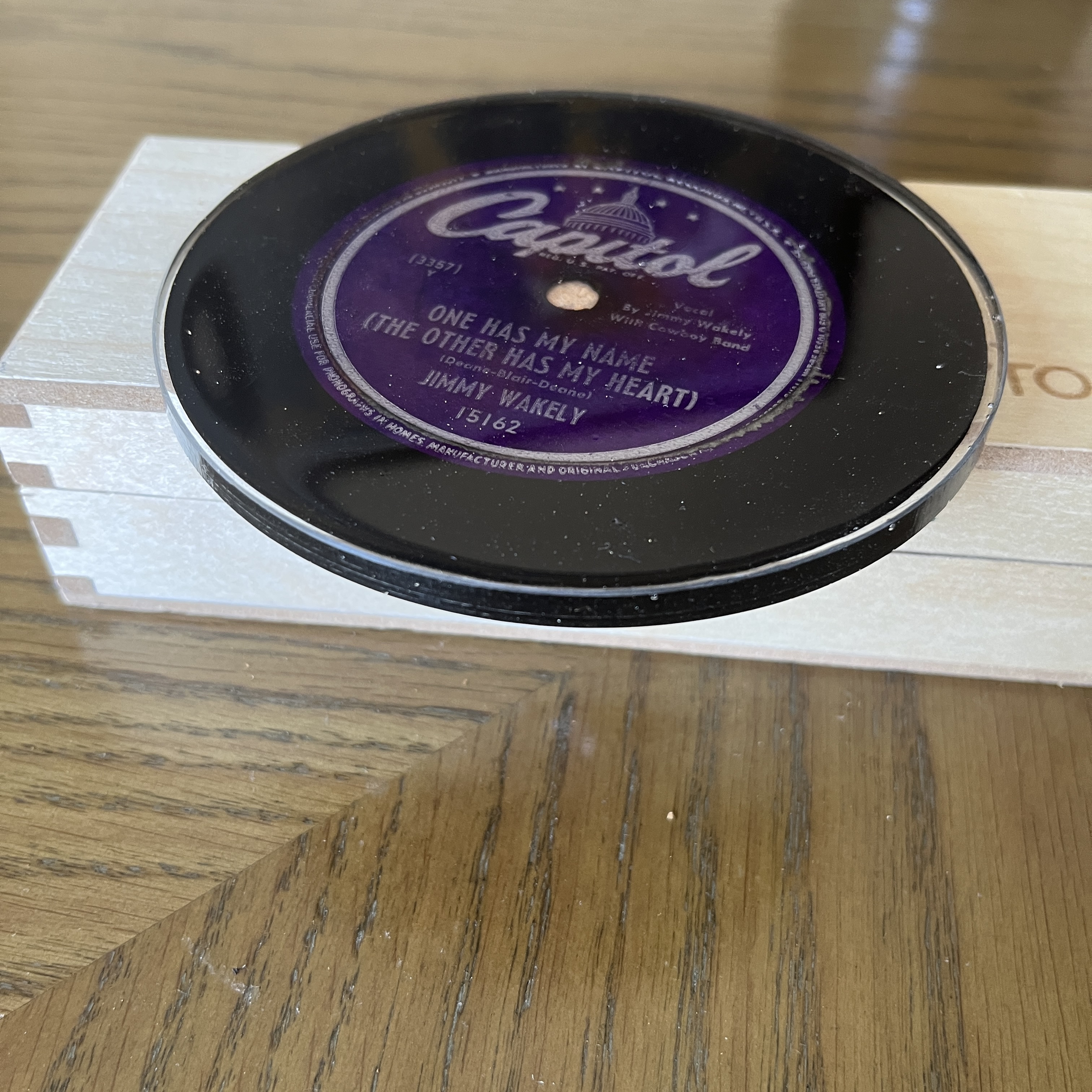 Handmade Vintage Vinyl Record Label Resin Coaster - Jimmy Wakely — image 2
