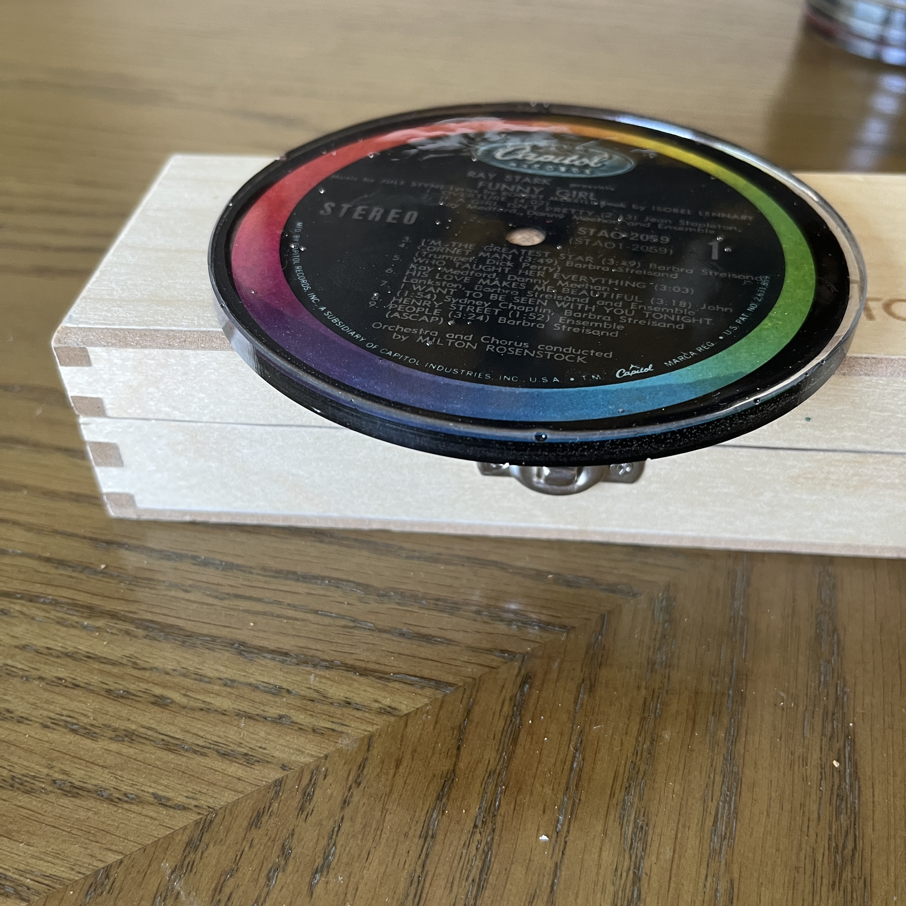 Handmade Vintage Vinyl Record Label Resin Coaster - Barbra Streisand — image 2