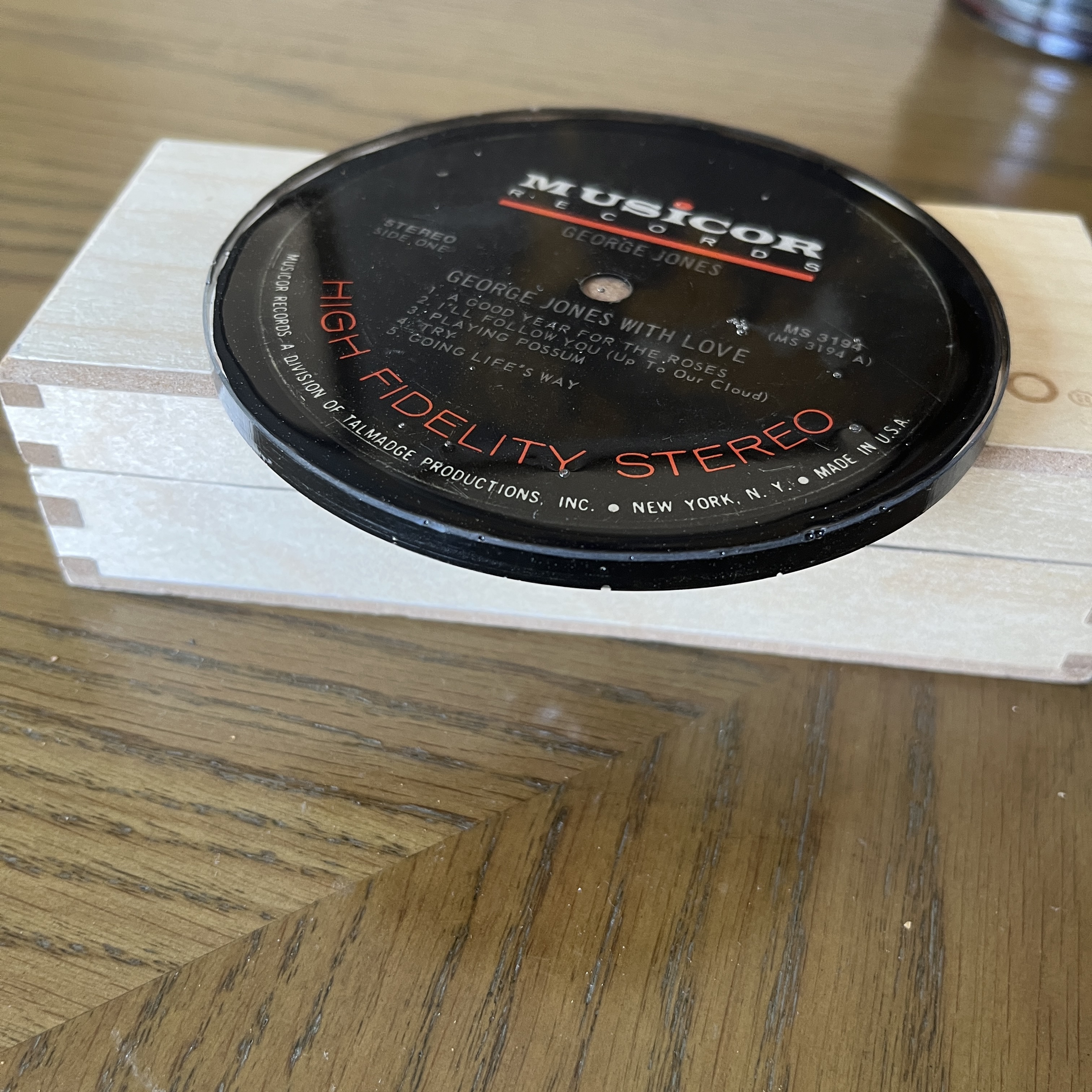 Handmade Vintage Vinyl Record Label Resin Coaster - George Jones — image 2