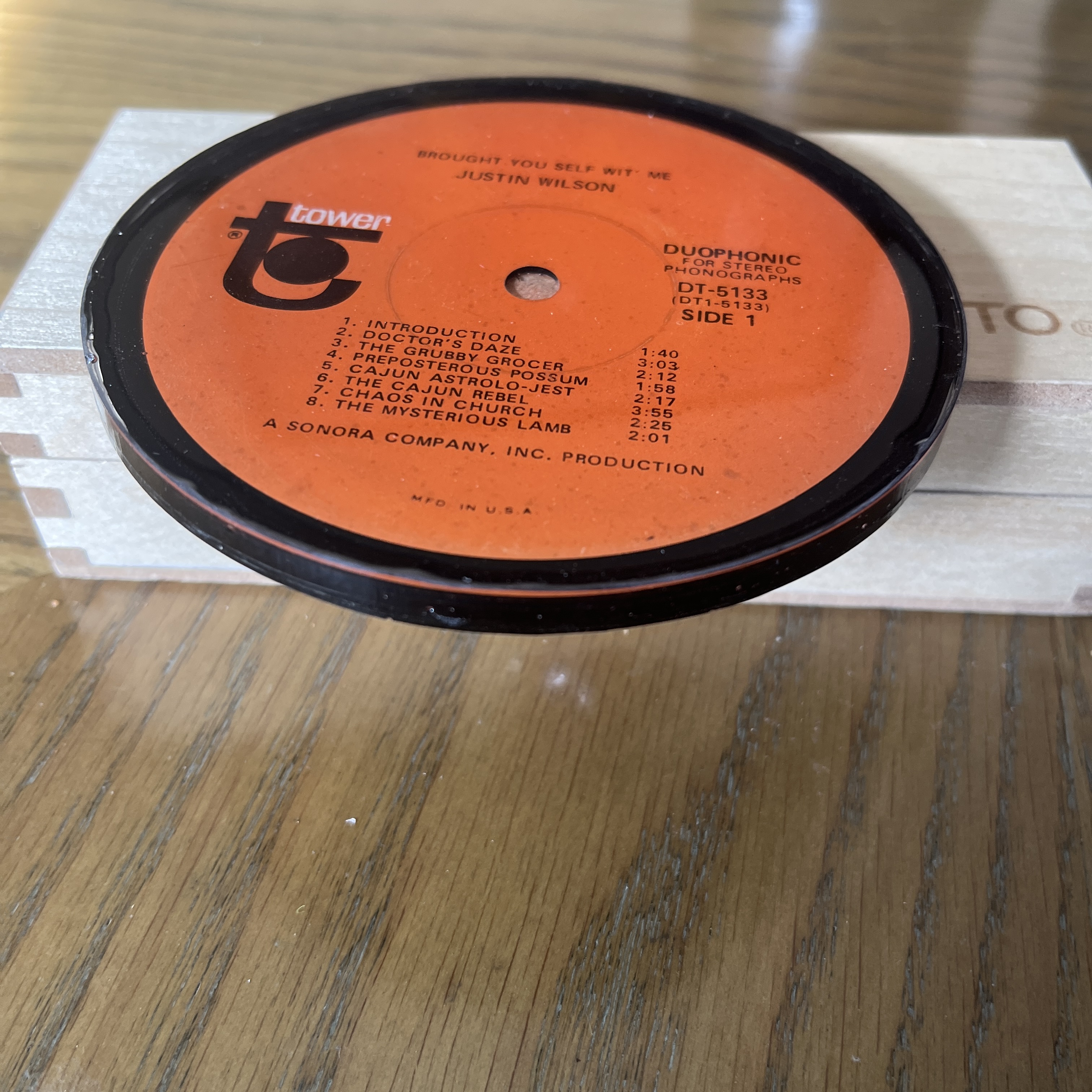 Handmade Vintage Vinyl Record Label Resin Coaster - Justin Wilson — image 2
