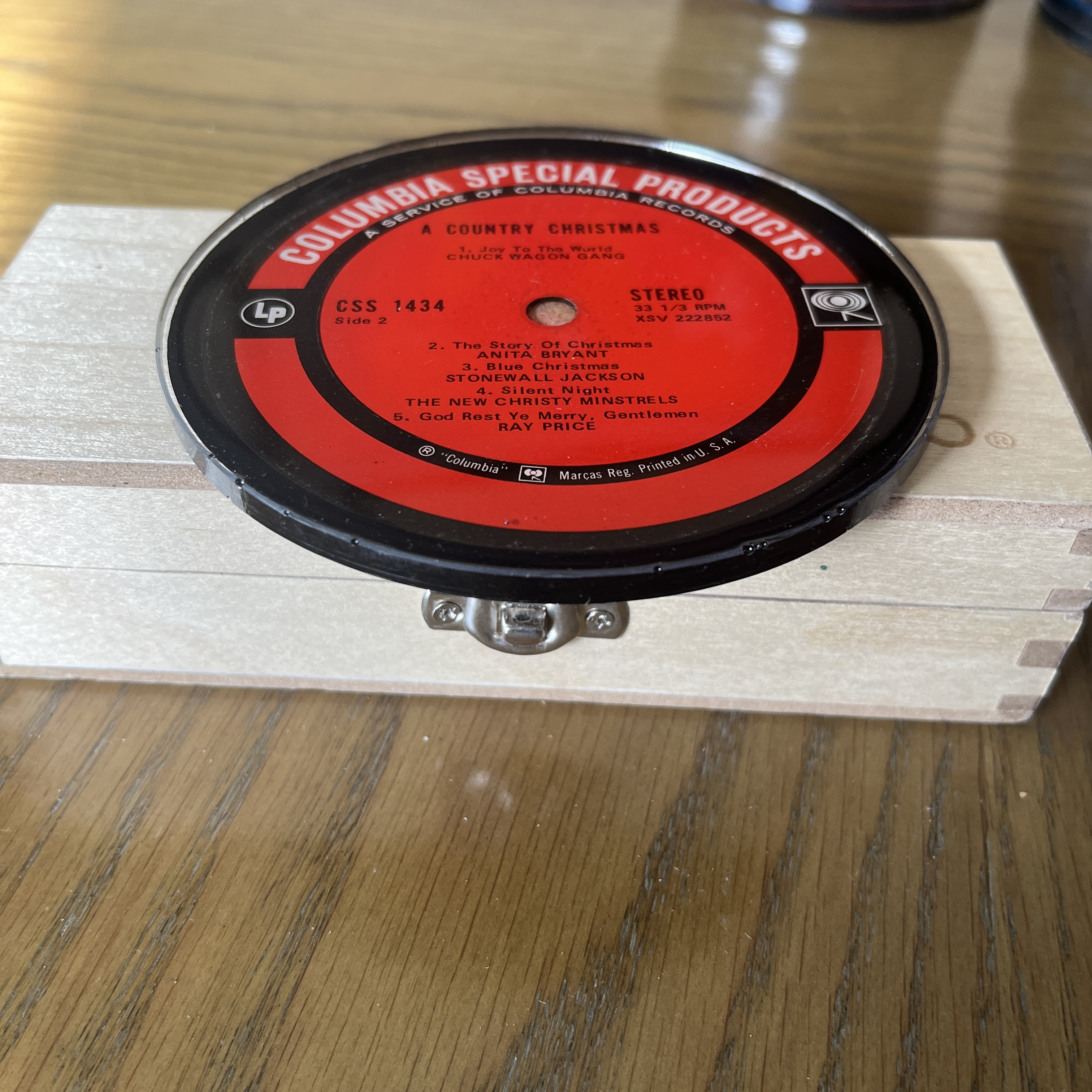 Handmade Vintage Vinyl Record Label Resin Coaster - A Country Christmas — image 2