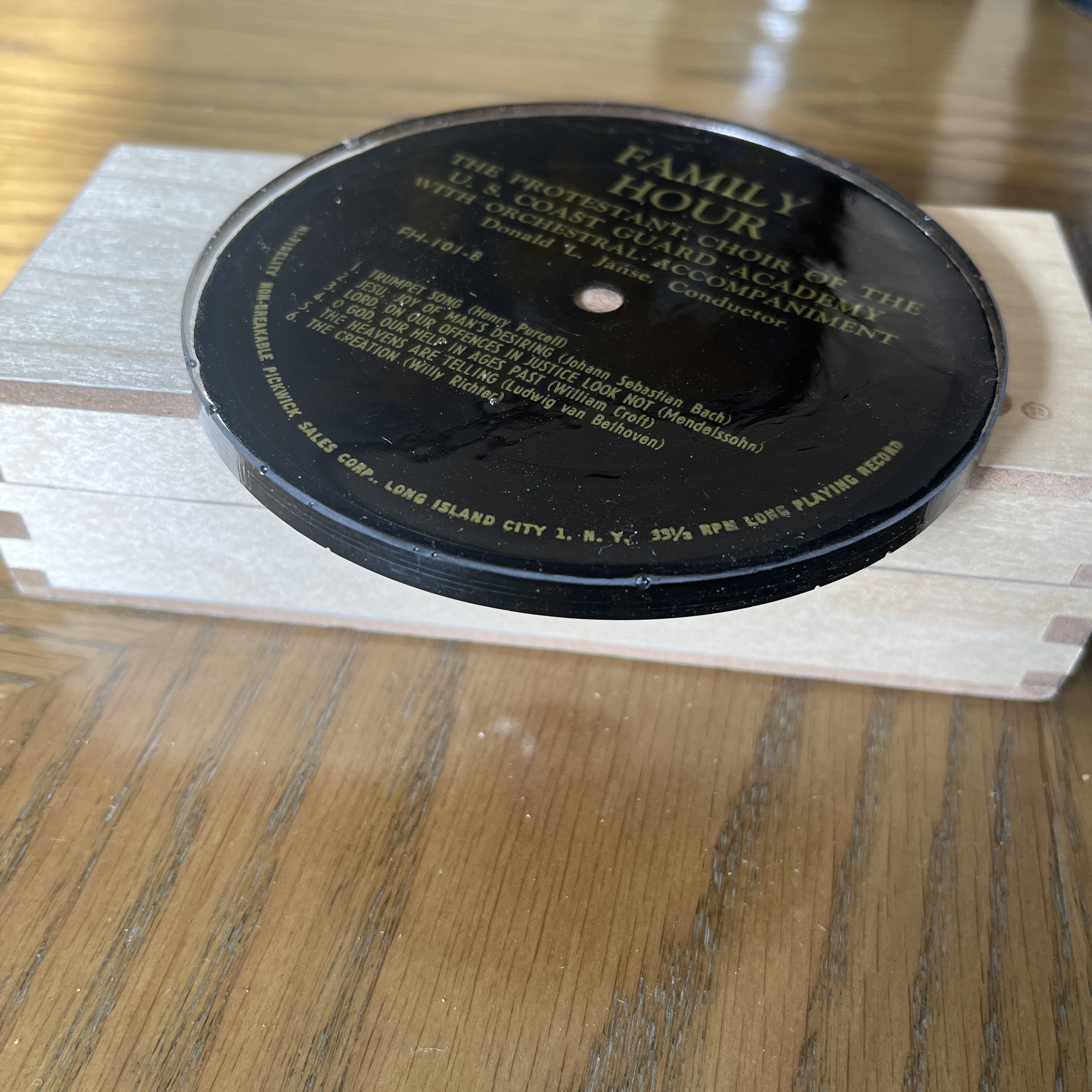Handmade Vintage Vinyl Record Label Resin Coaster - Family Hour — image 2
