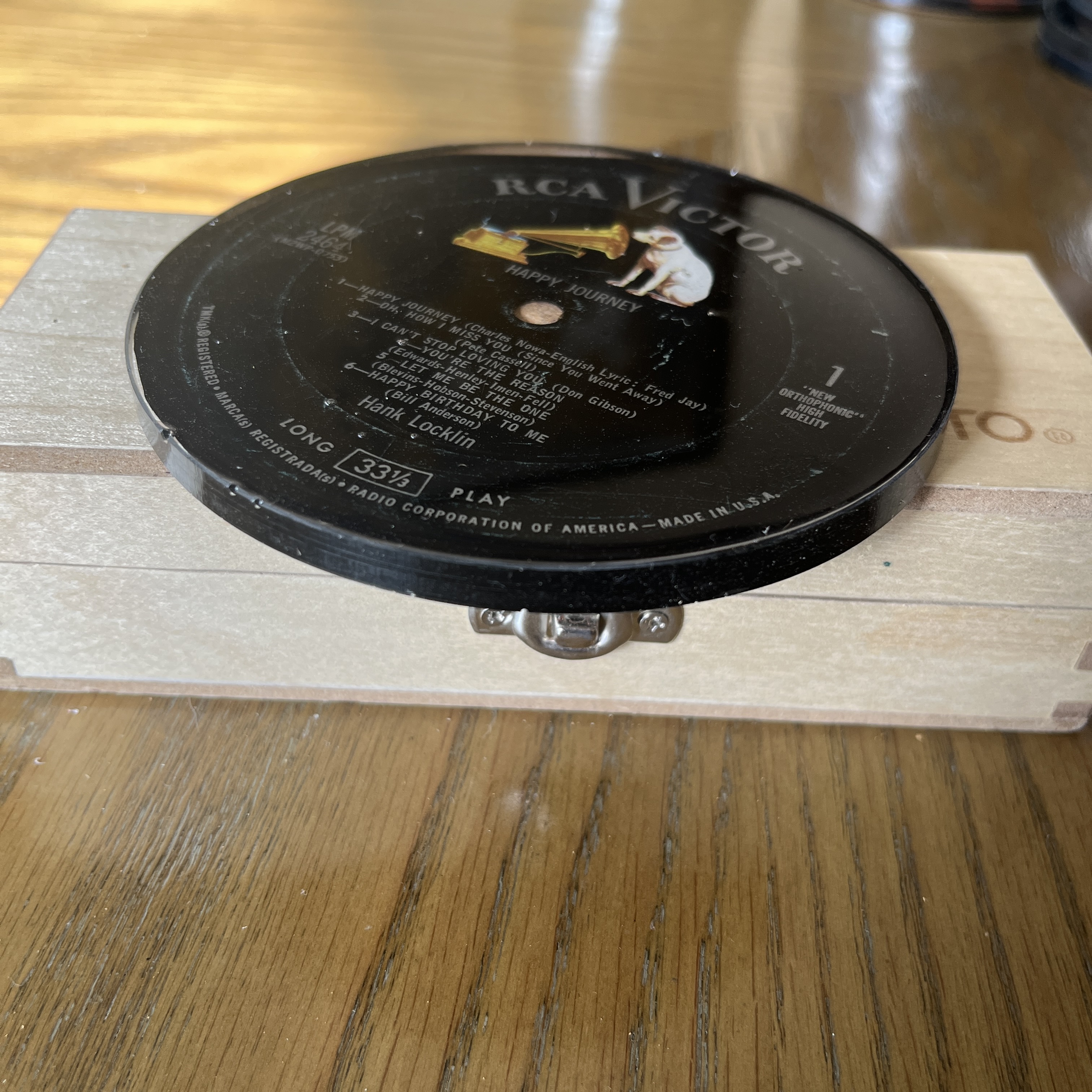 Handmade Vintage Vinyl Record Label Resin Coaster - Hank Locklin — image 2