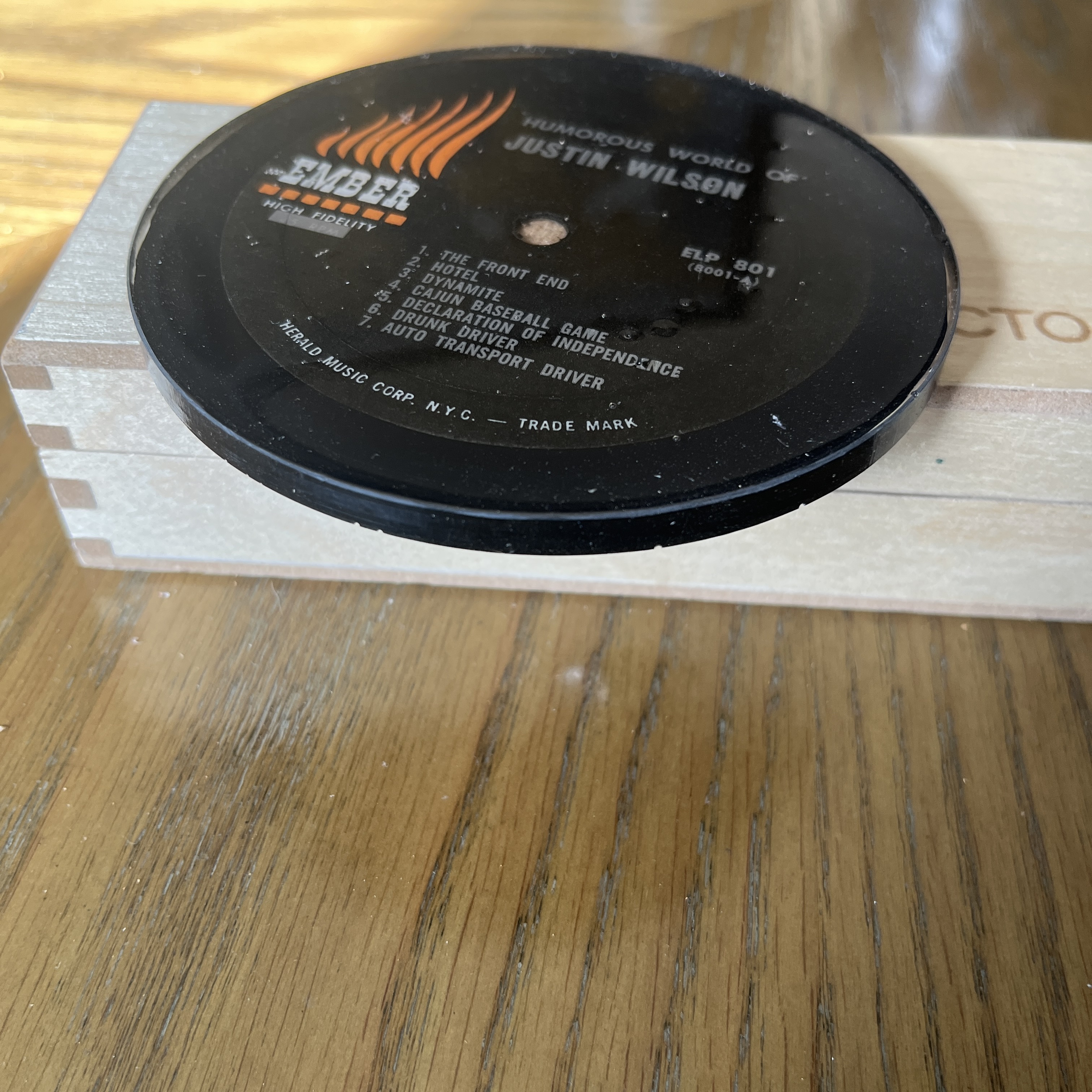 Handmade Vintage Vinyl Record Label Resin Coaster - Justin Wilson — image 2
