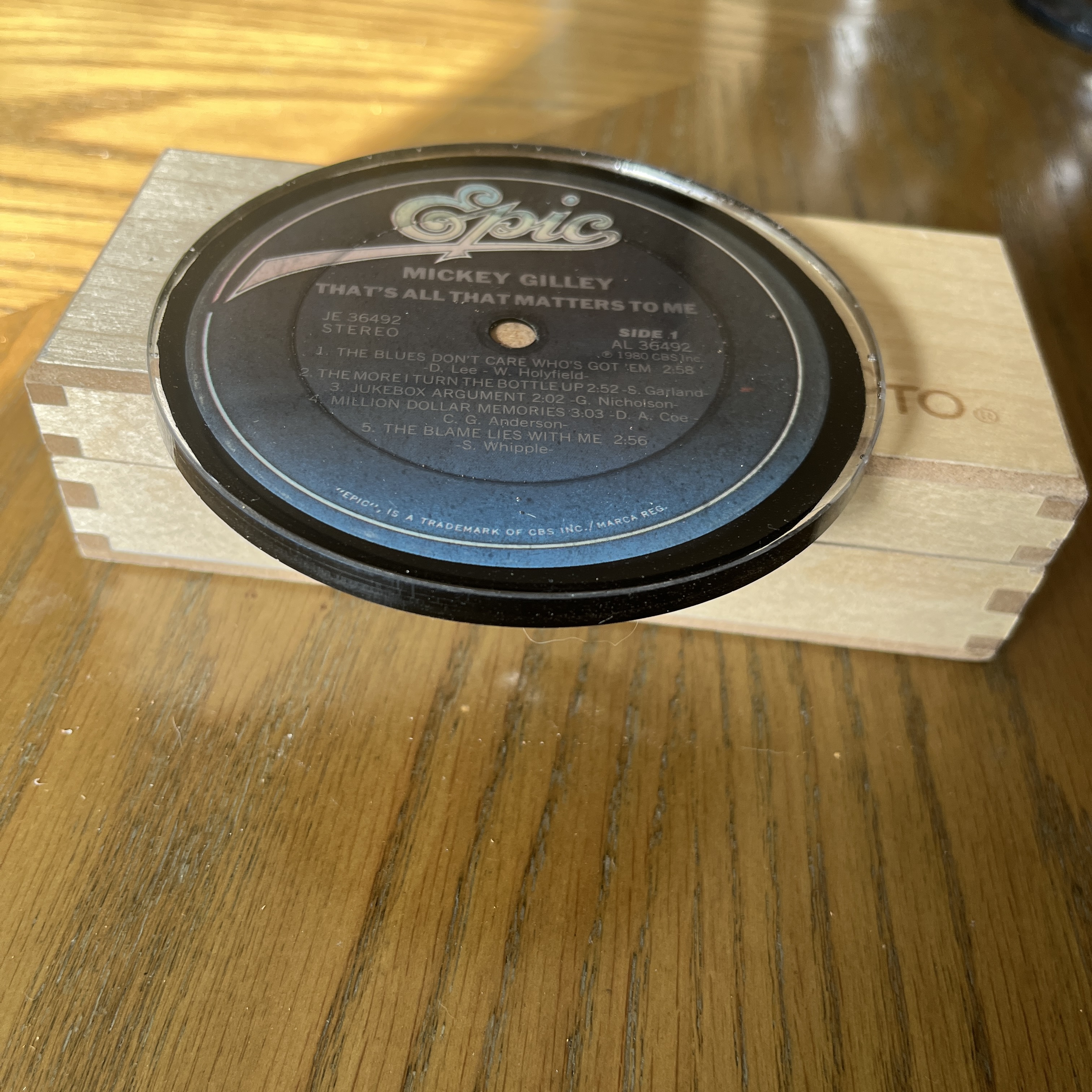 Handmade Vintage Vinyl Record Label Resin Coaster - Mickey Gilley — image 2