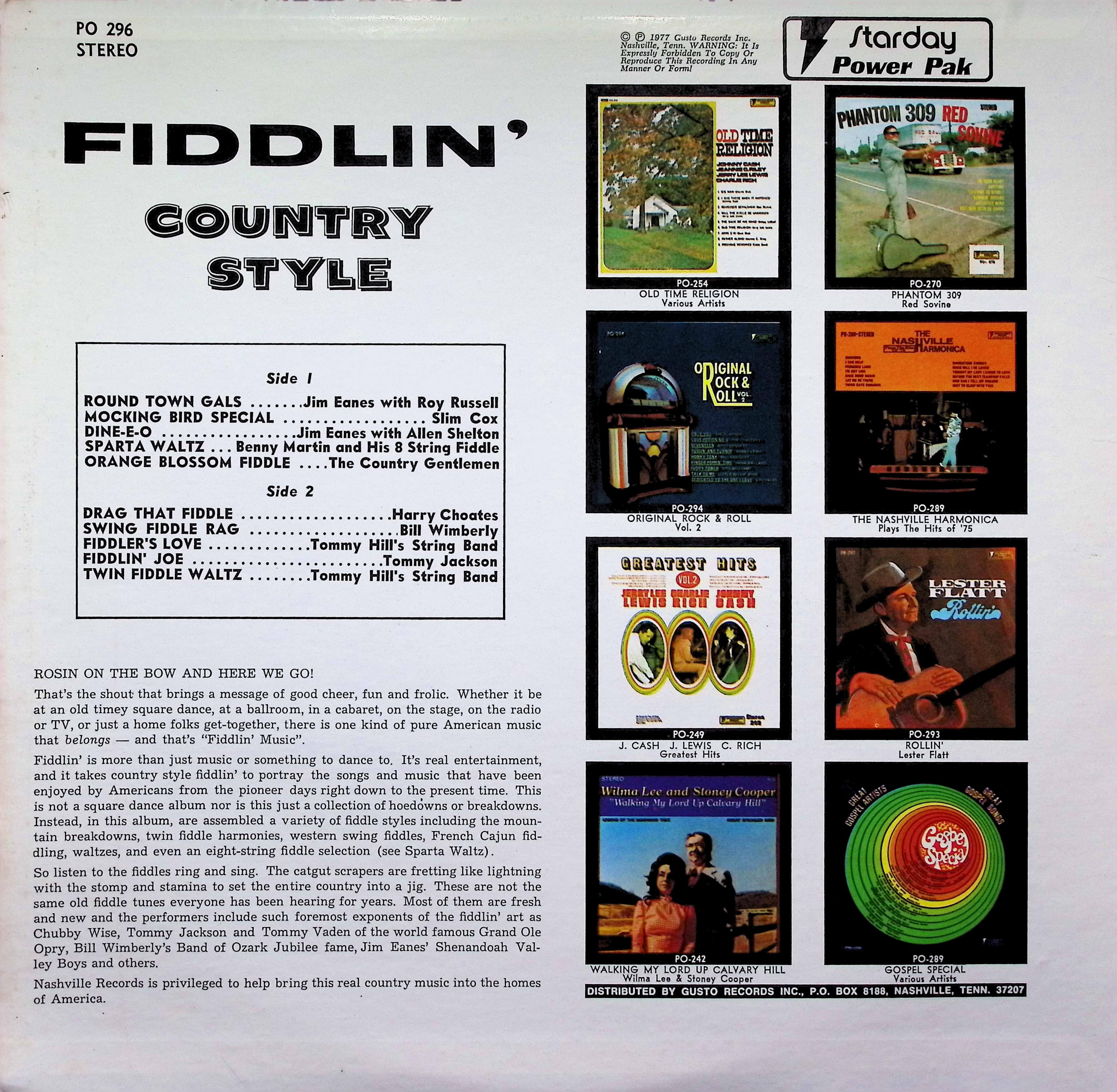 Various - Fiddlin' - Country Style LP 1977 US — image 2