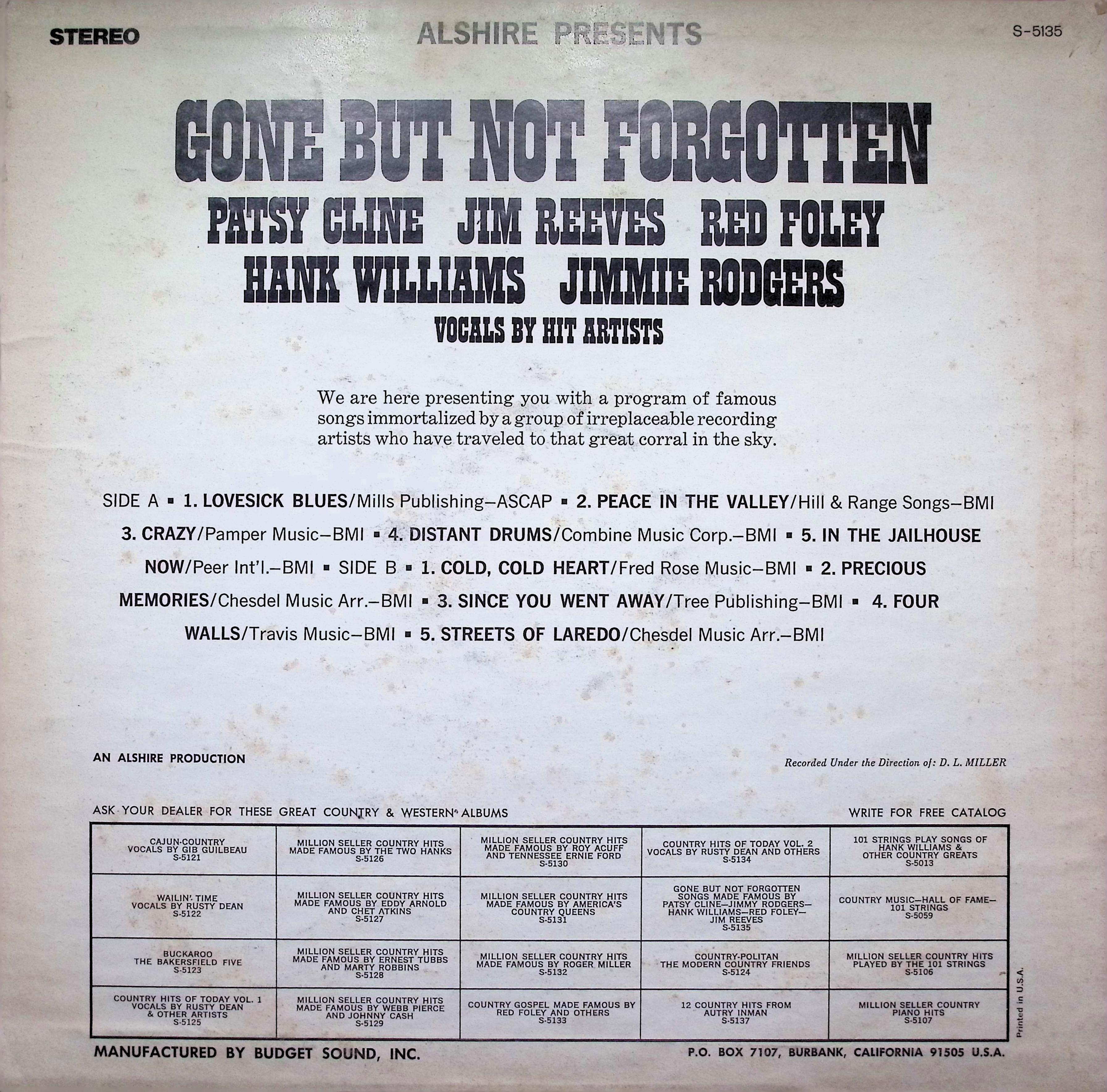 Patsy Cline, Jim Reeves - Gone But Not Forgotten LP — image 2