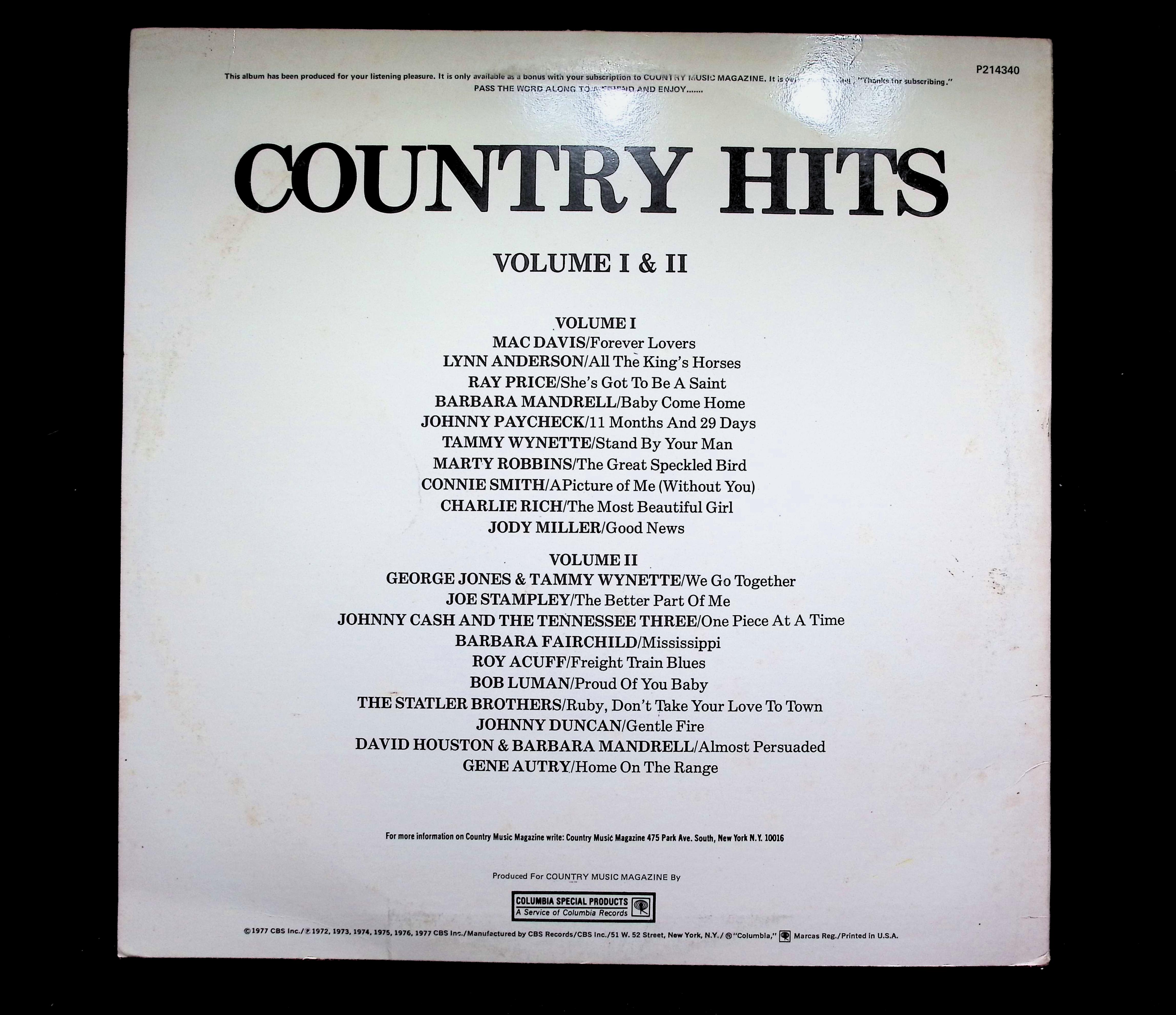 Various Artists Country Hits Volume II 1977 CSP P-14342 Country LP — image 2
