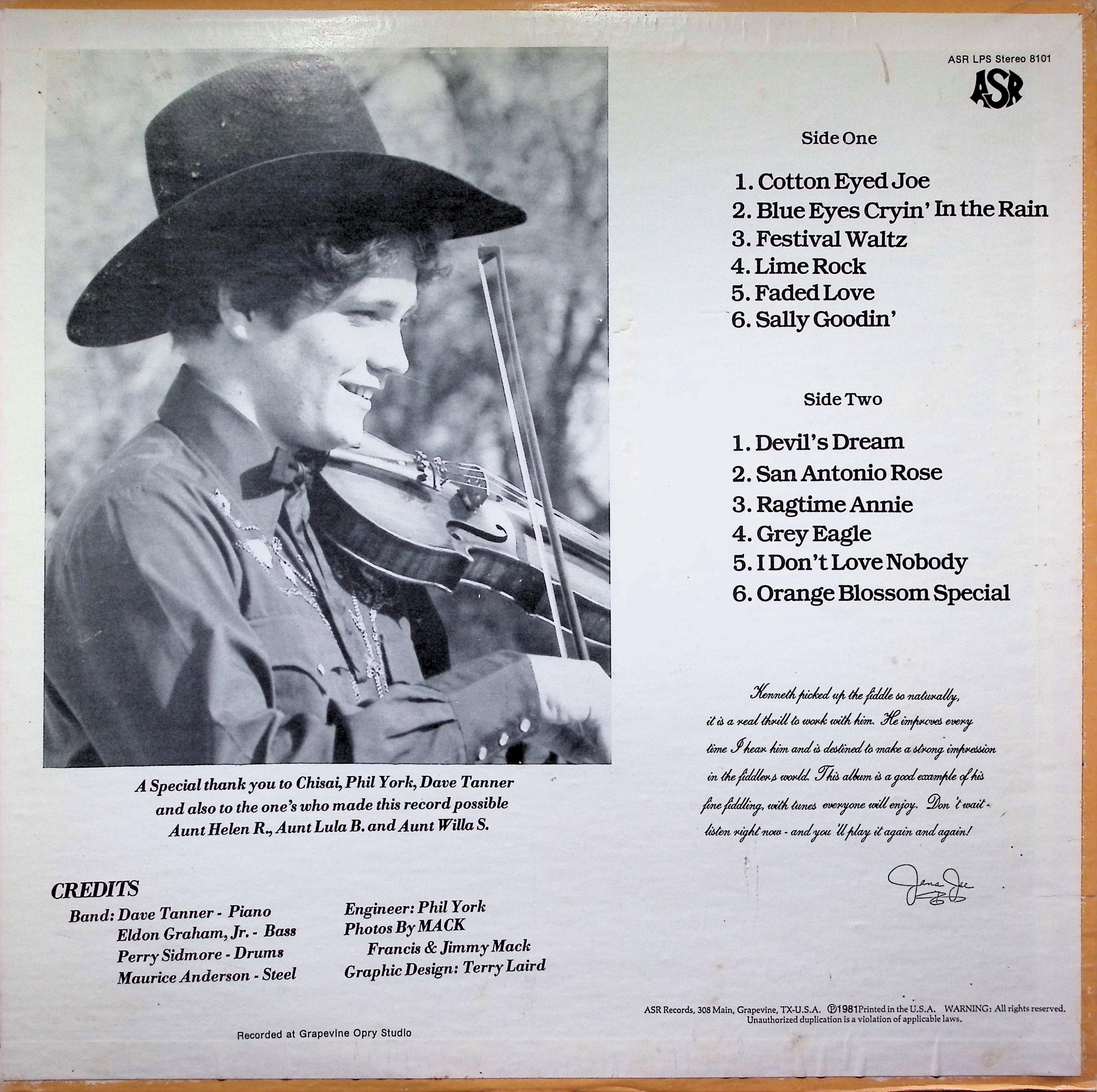 Kenneth Boyd Fiddlin In Texas 1981 ASR-8101 Bluegrass LP — image 2