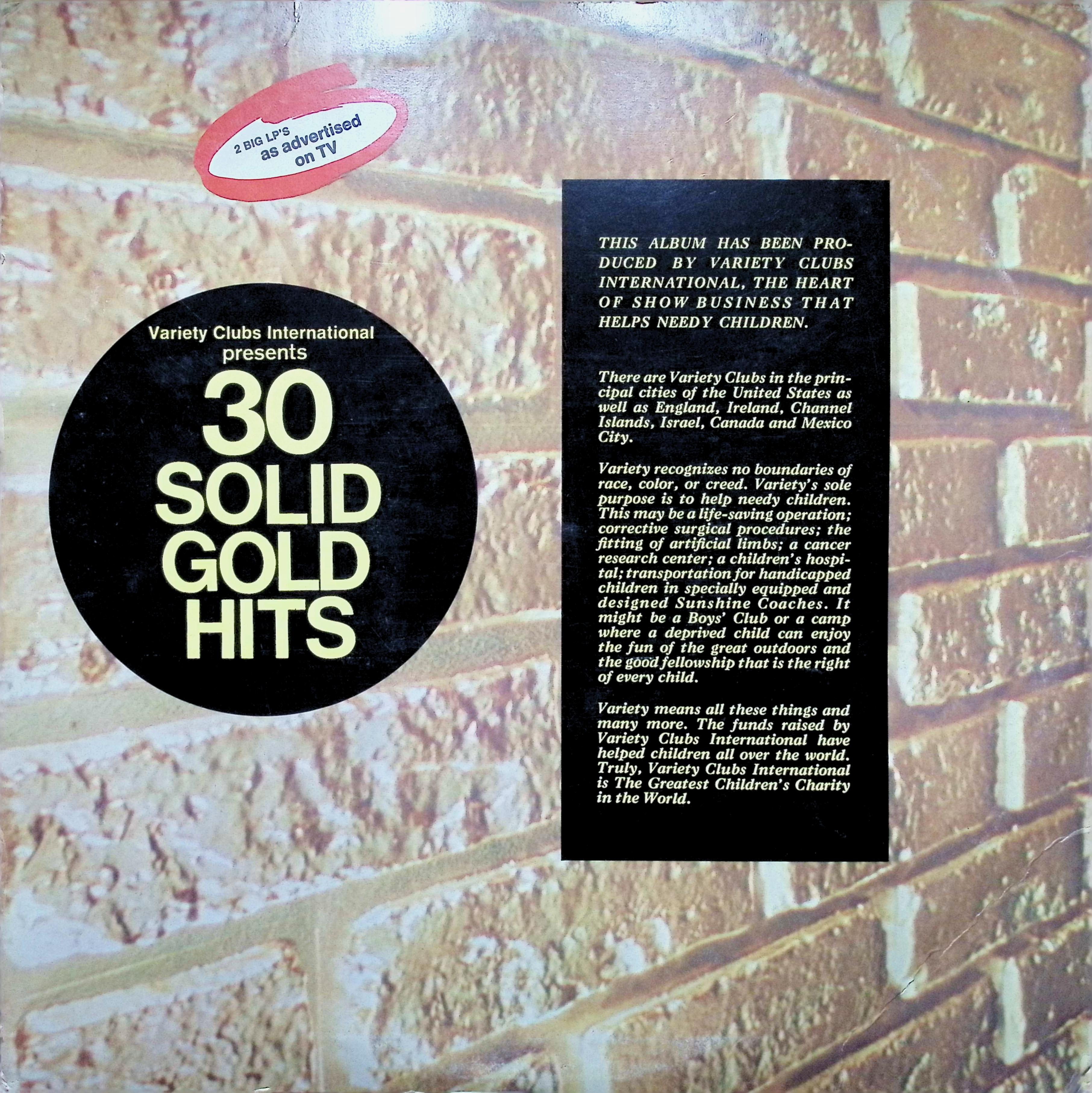 Various 30 Solid Gold Hits LP 1970s Variety Clubs Rock — image 2