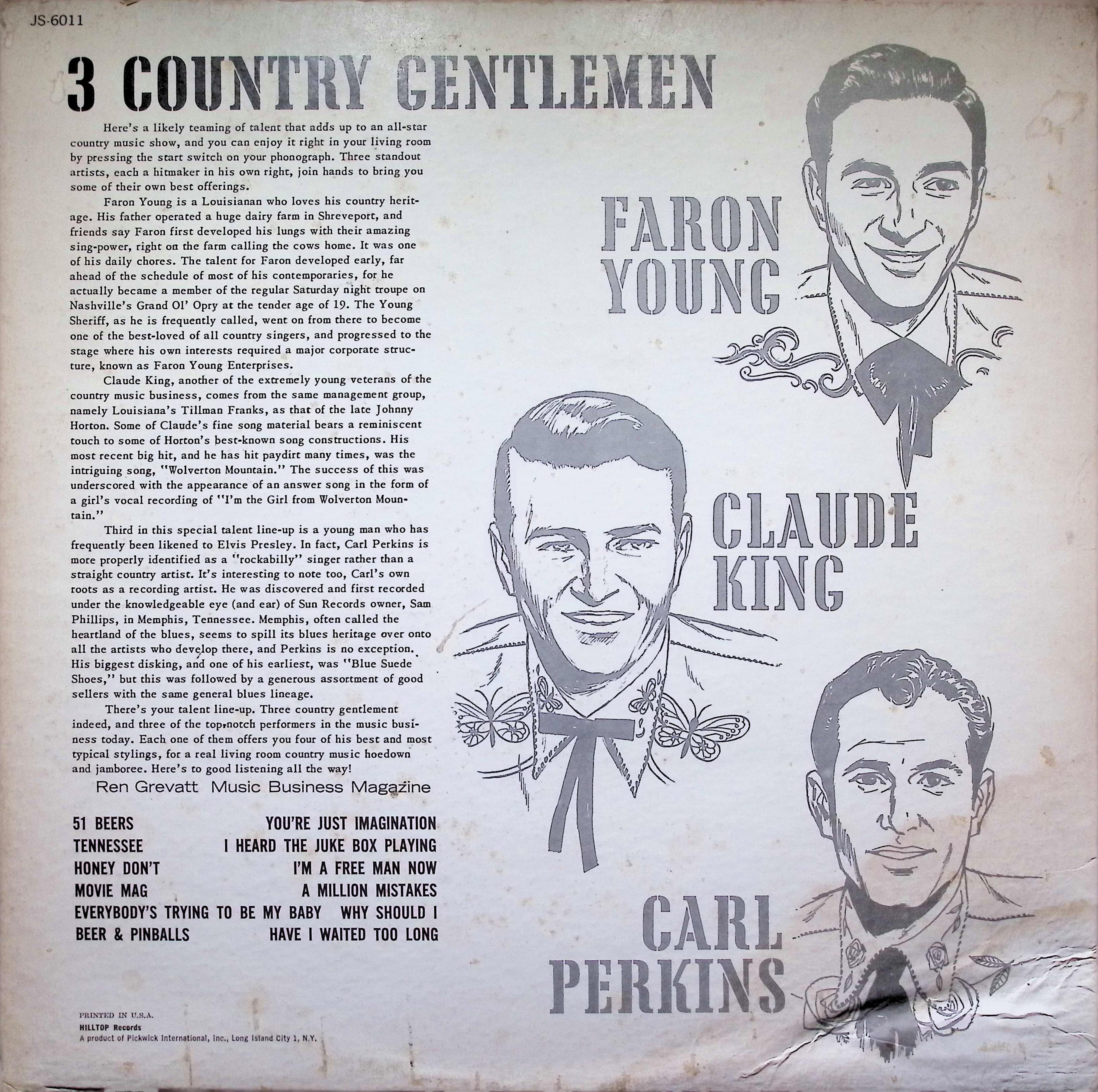 Faron Young Claude King Carl Perkins - 3 Country Gentlemen LP — image 2