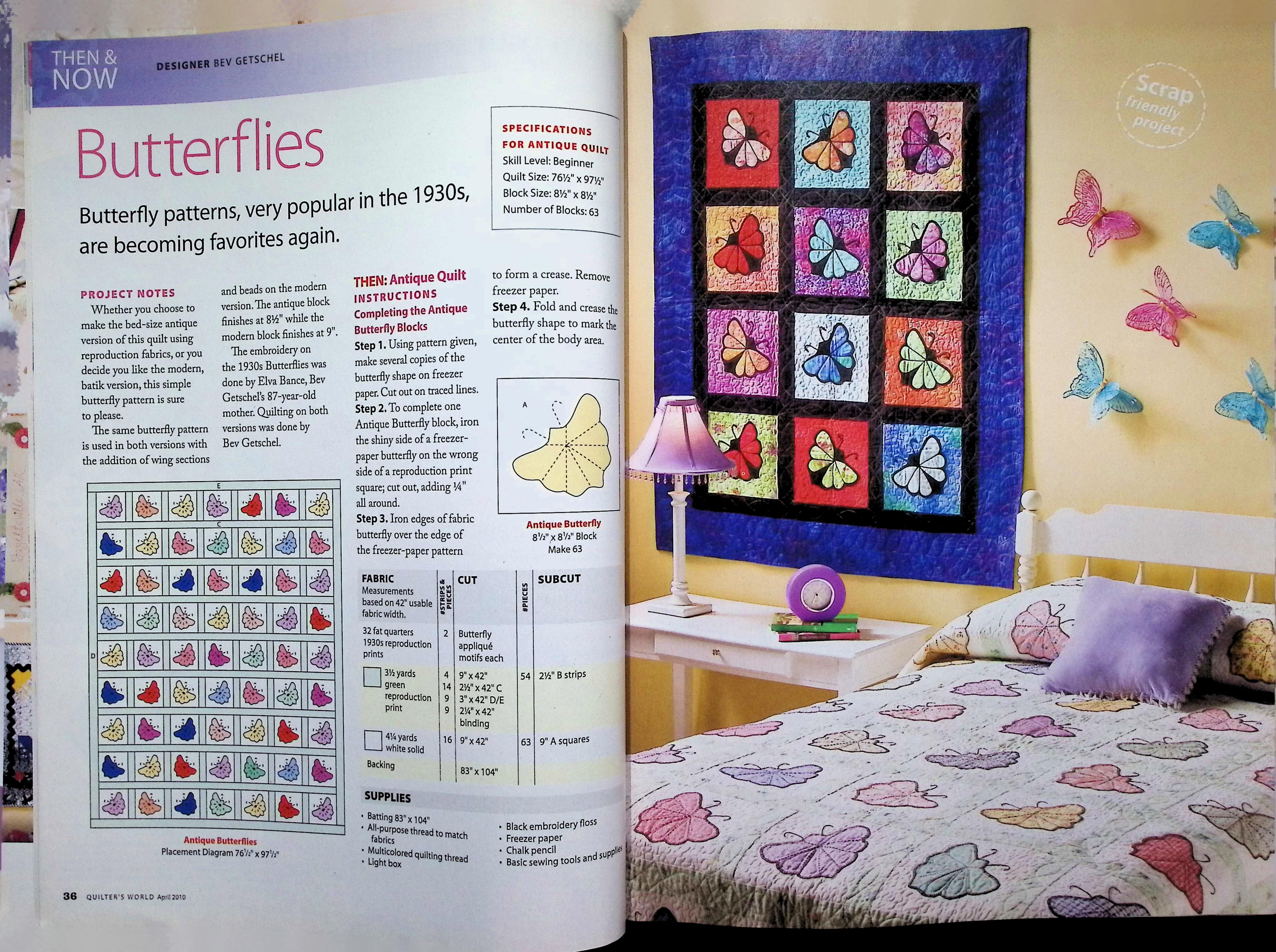 Quilter's World Mag April 2010 Butterfly Quilt Pattern — image 3