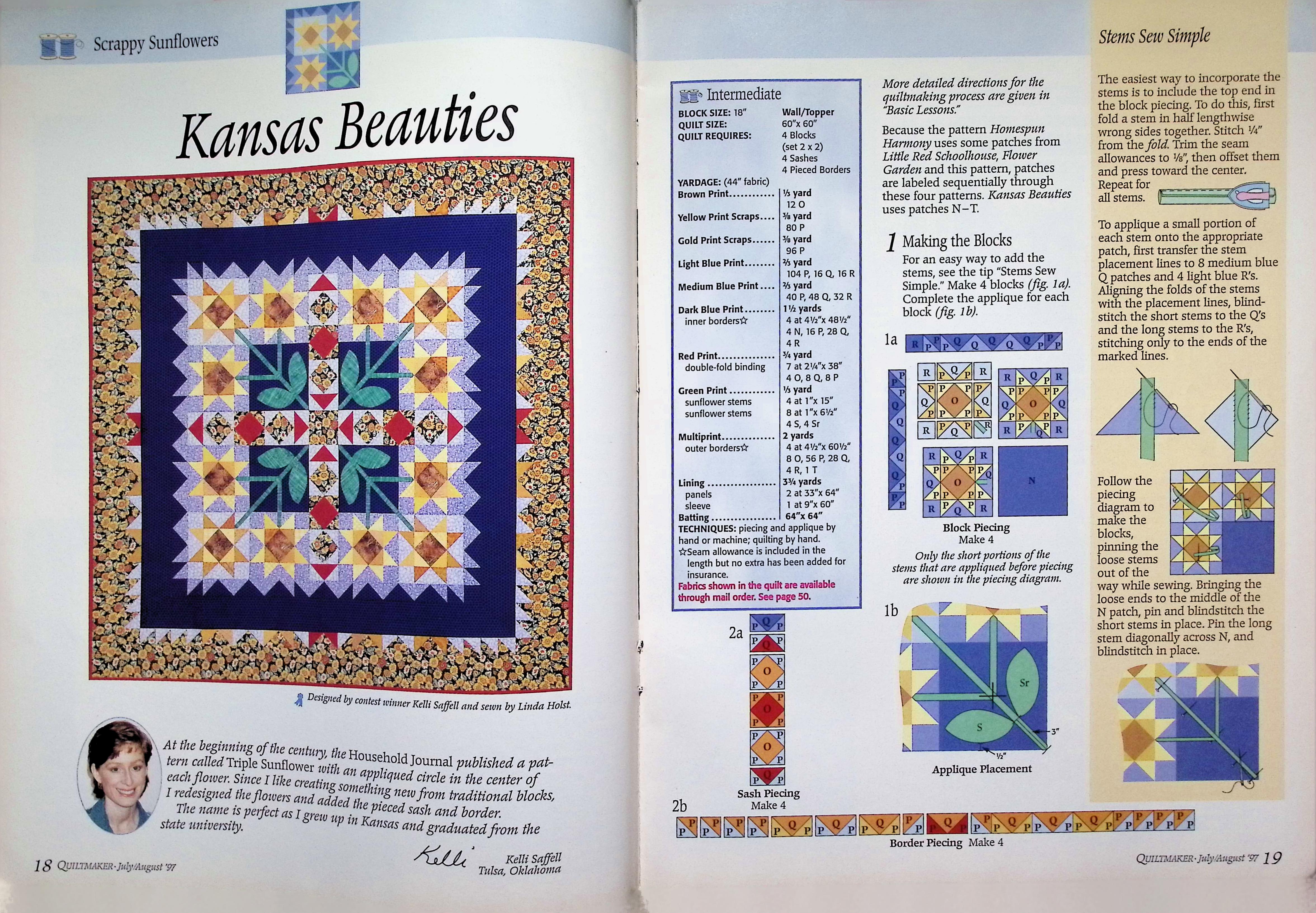 Quiltmaker Magazine July/August 1997 Sunflower Quilt — image 4