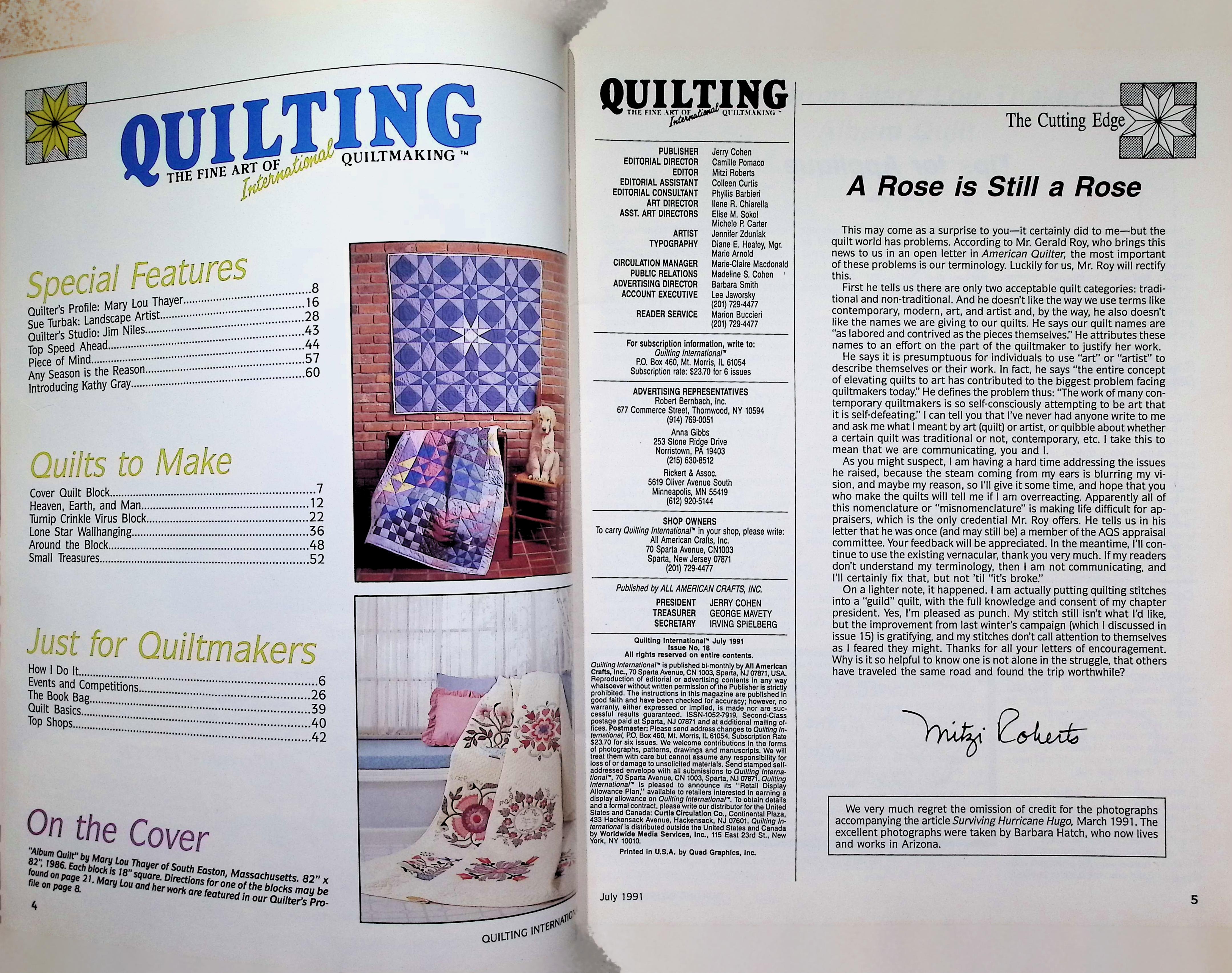 Quilting Magazine July 1991 Applique Album Quilt — image 2