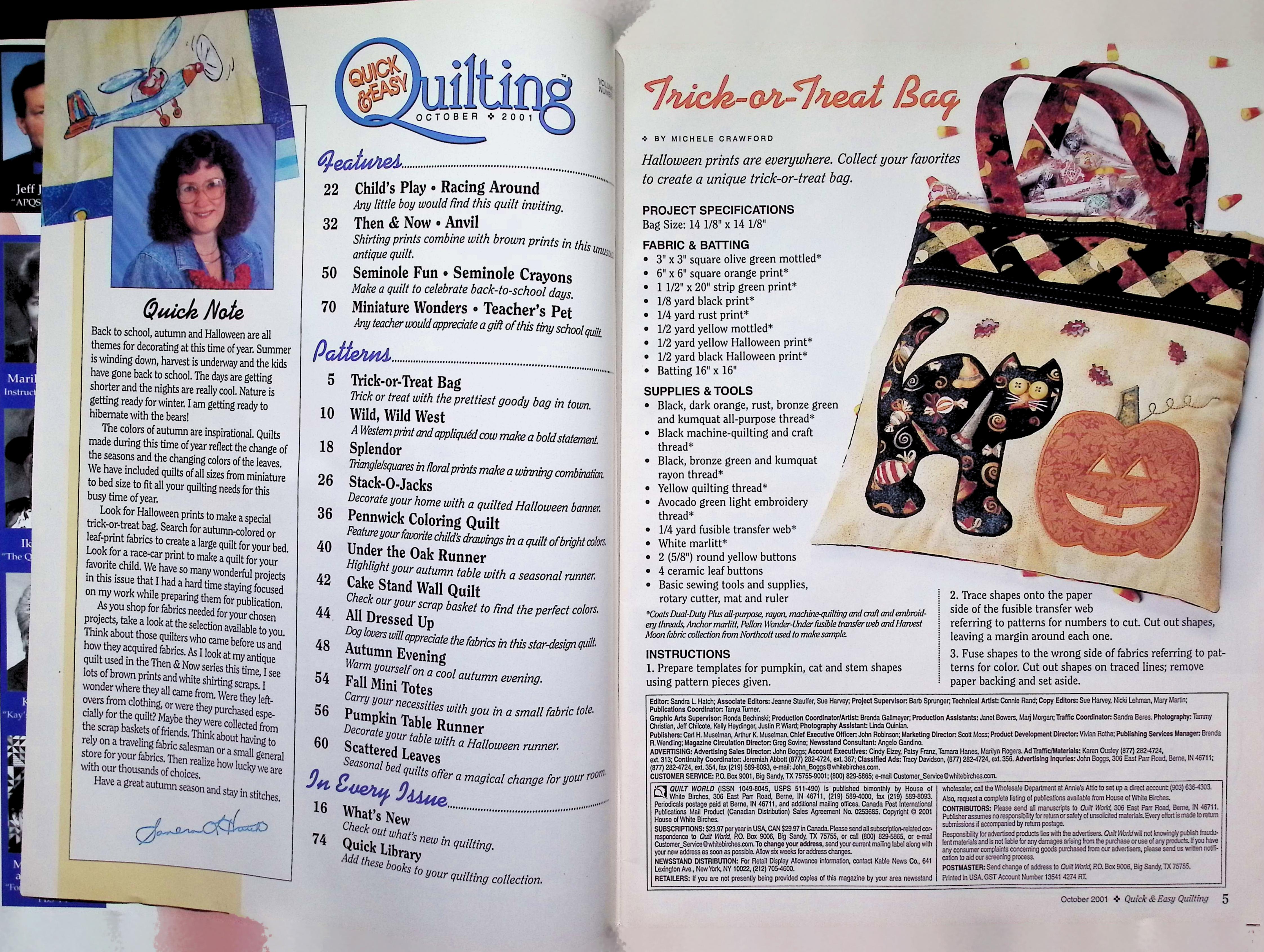 Quick & Easy Quilting Magazine Halloween Quilting Oct 2001 — image 2