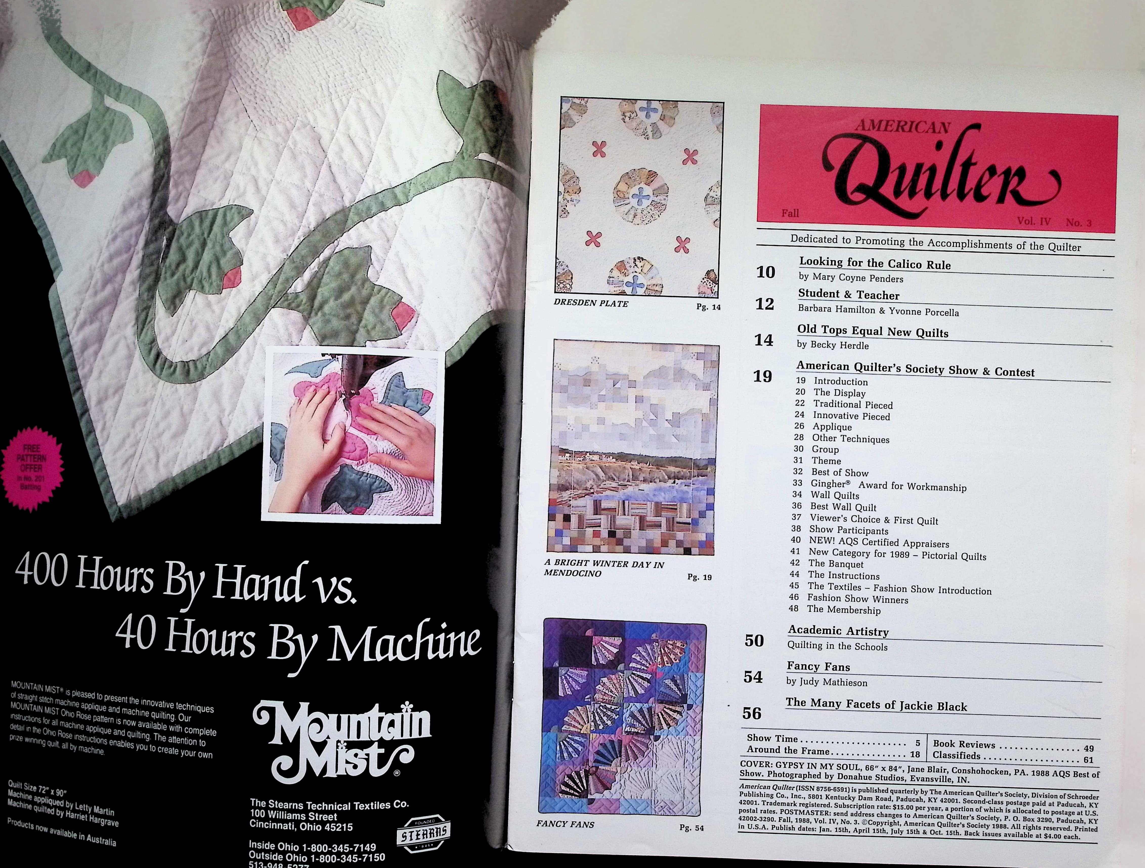American Quilter Magazine, Quilt & Piano Cover, Fall 1988 — image 2