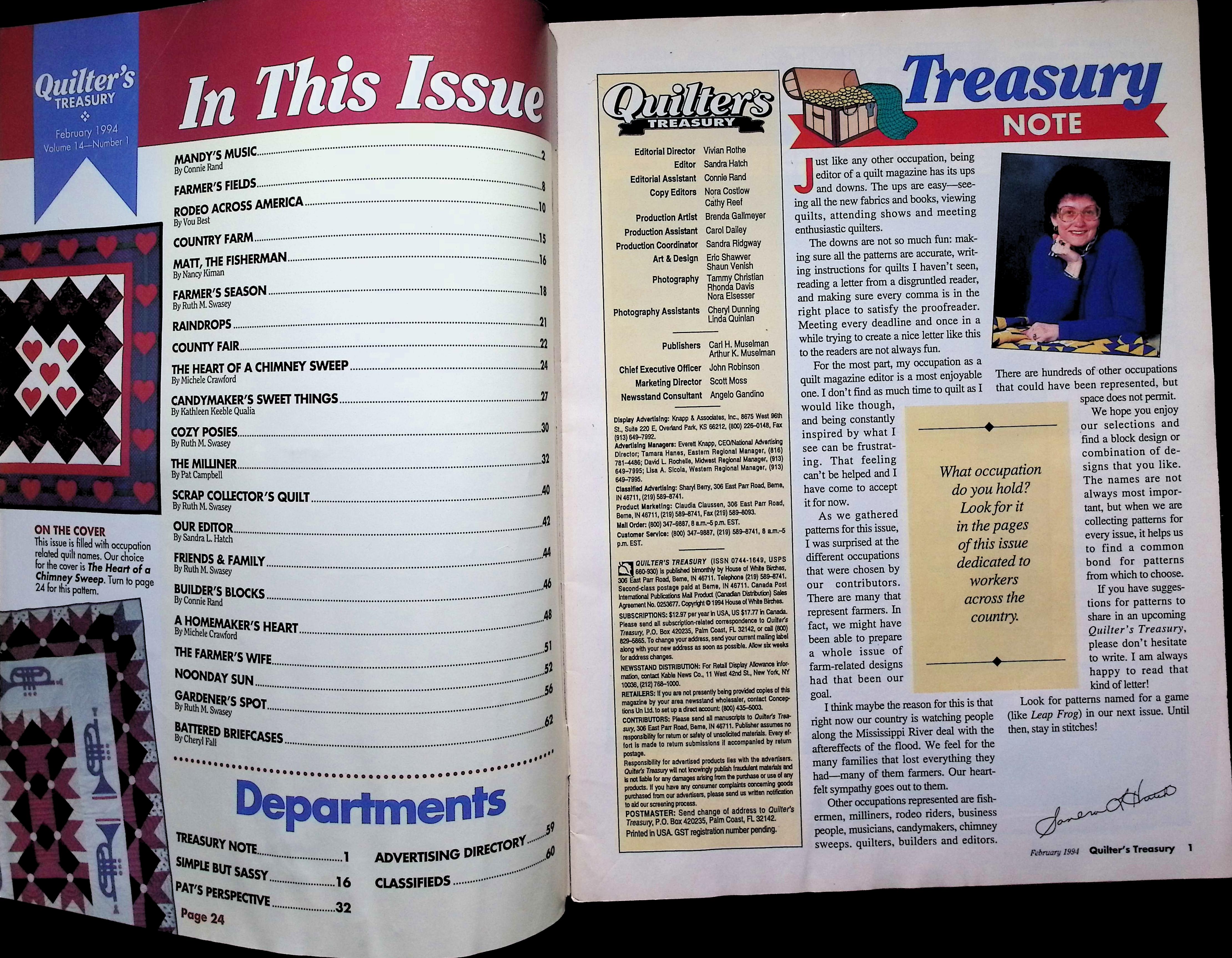 Quilter's Treasury Mag, Labors of Love Quilt, Feb 1994 — image 2