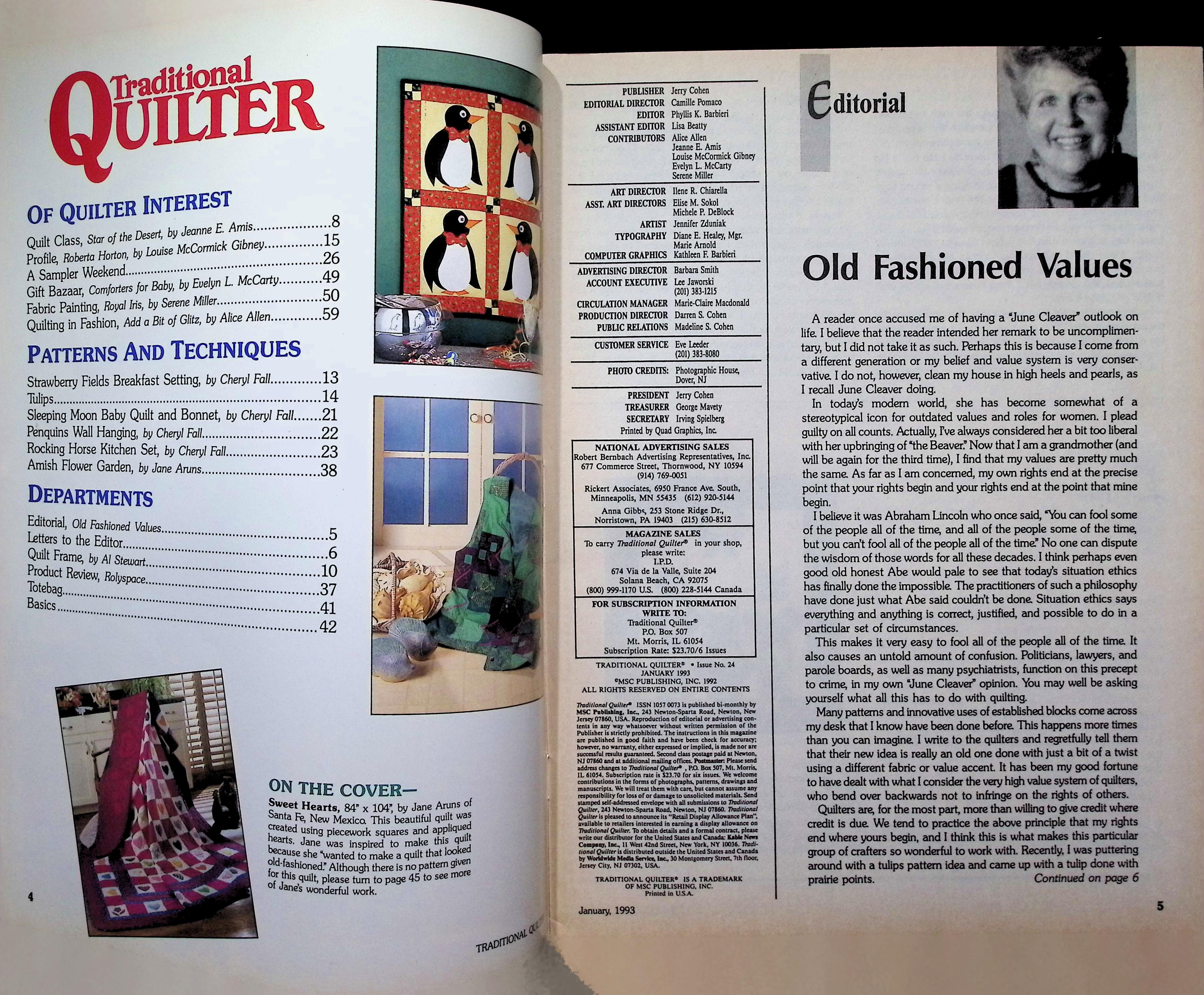 Traditional Quilter Magazine Jan 1993 Heart Quilt Cover — image 2