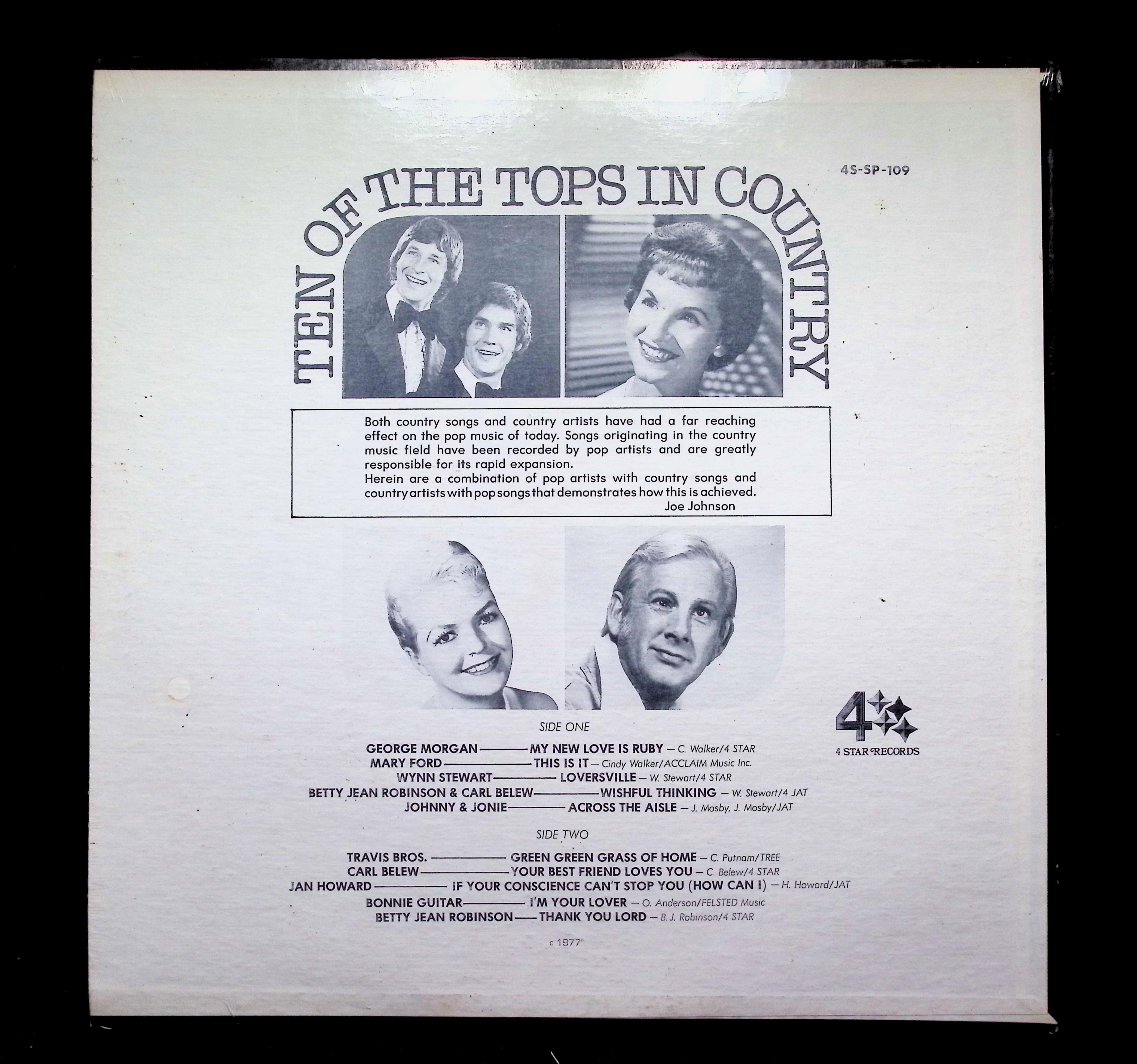 Various 10 Of The Tops In Country LP  4S-SP-109 Folk, World, & Country — image 2