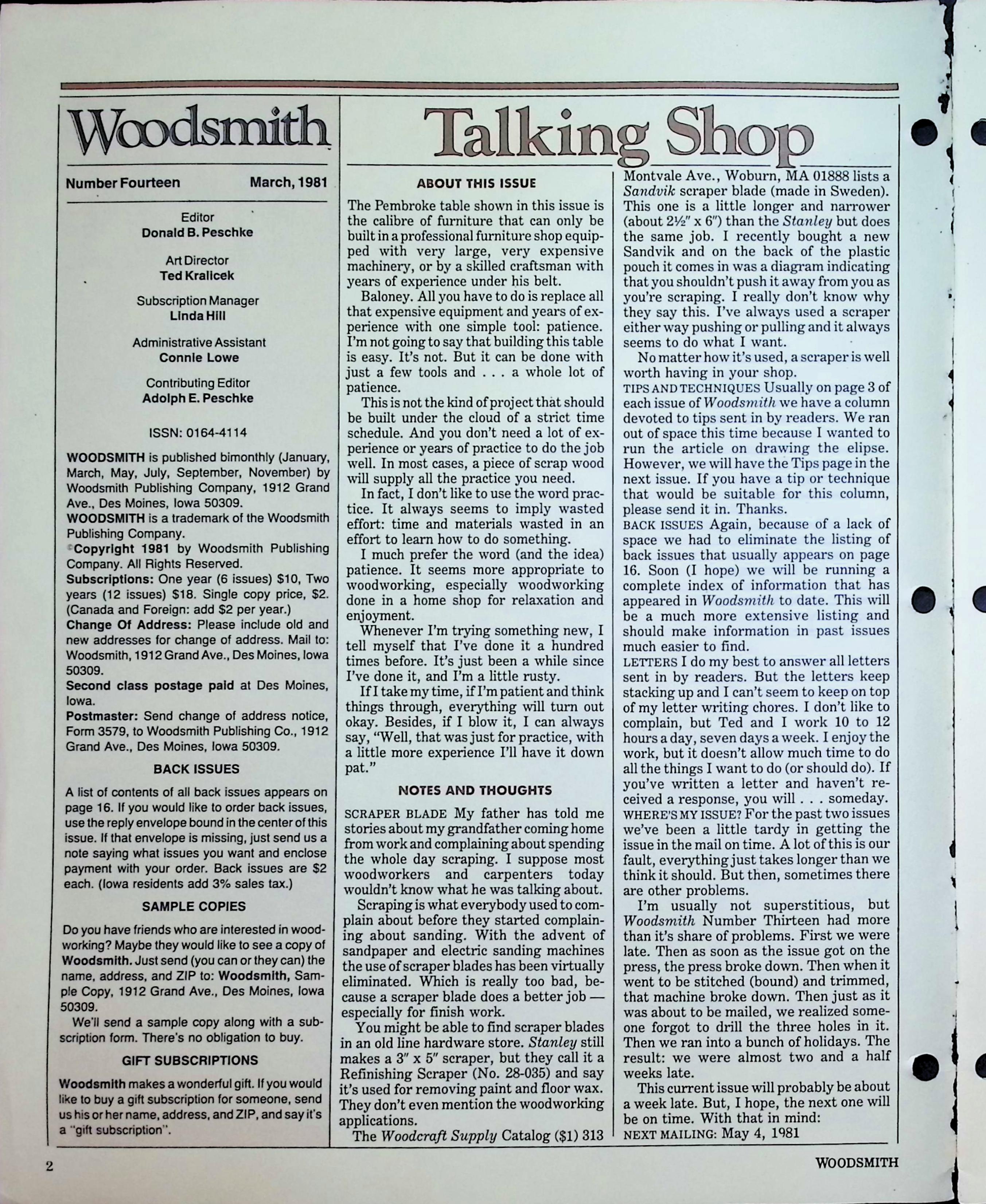 Woodsmith Magazine, No. 14, 1981 - Classic Furniture Tables — image 2