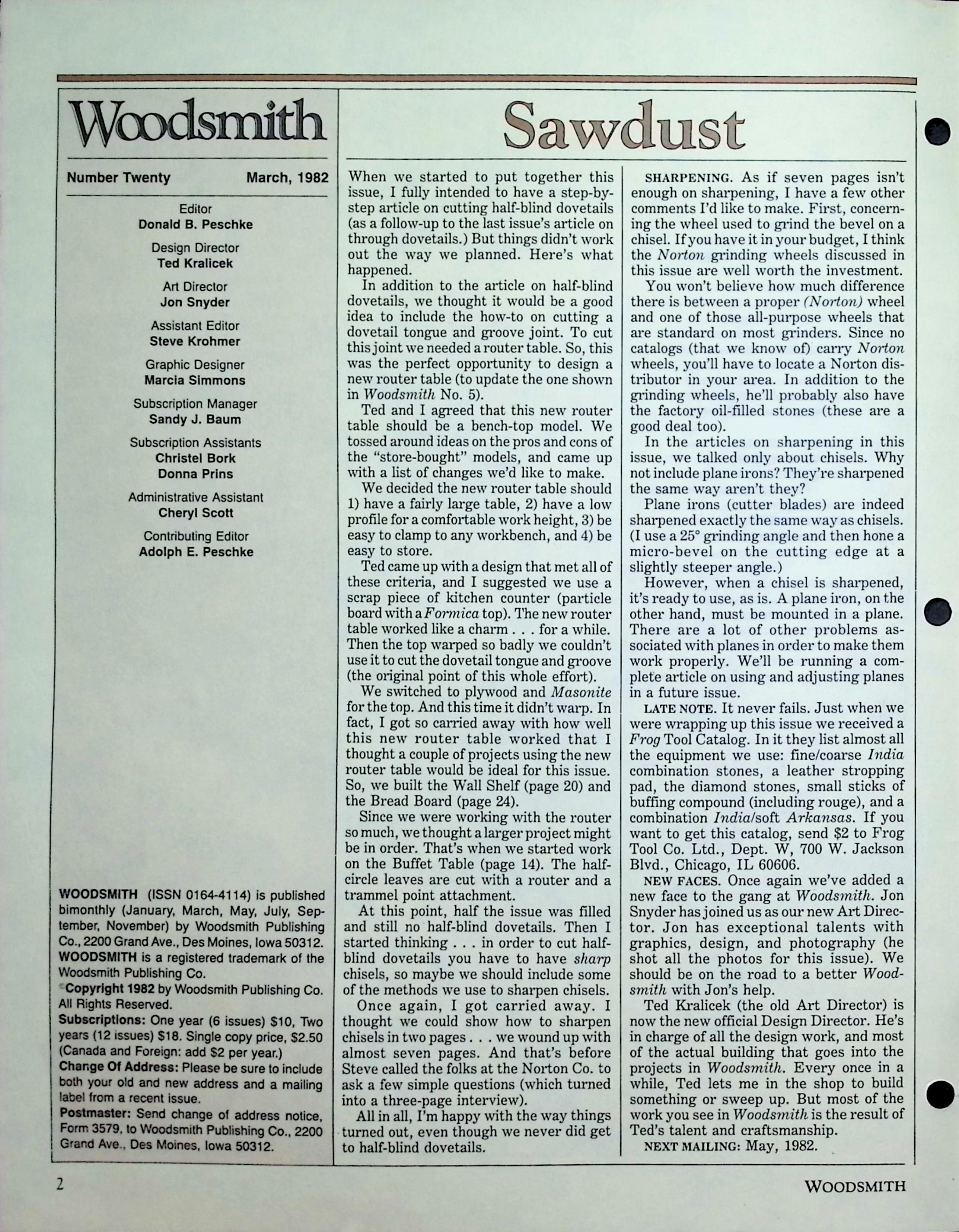 No. 20 (1982) - Sharpening, Bench-Top Router Table — image 2