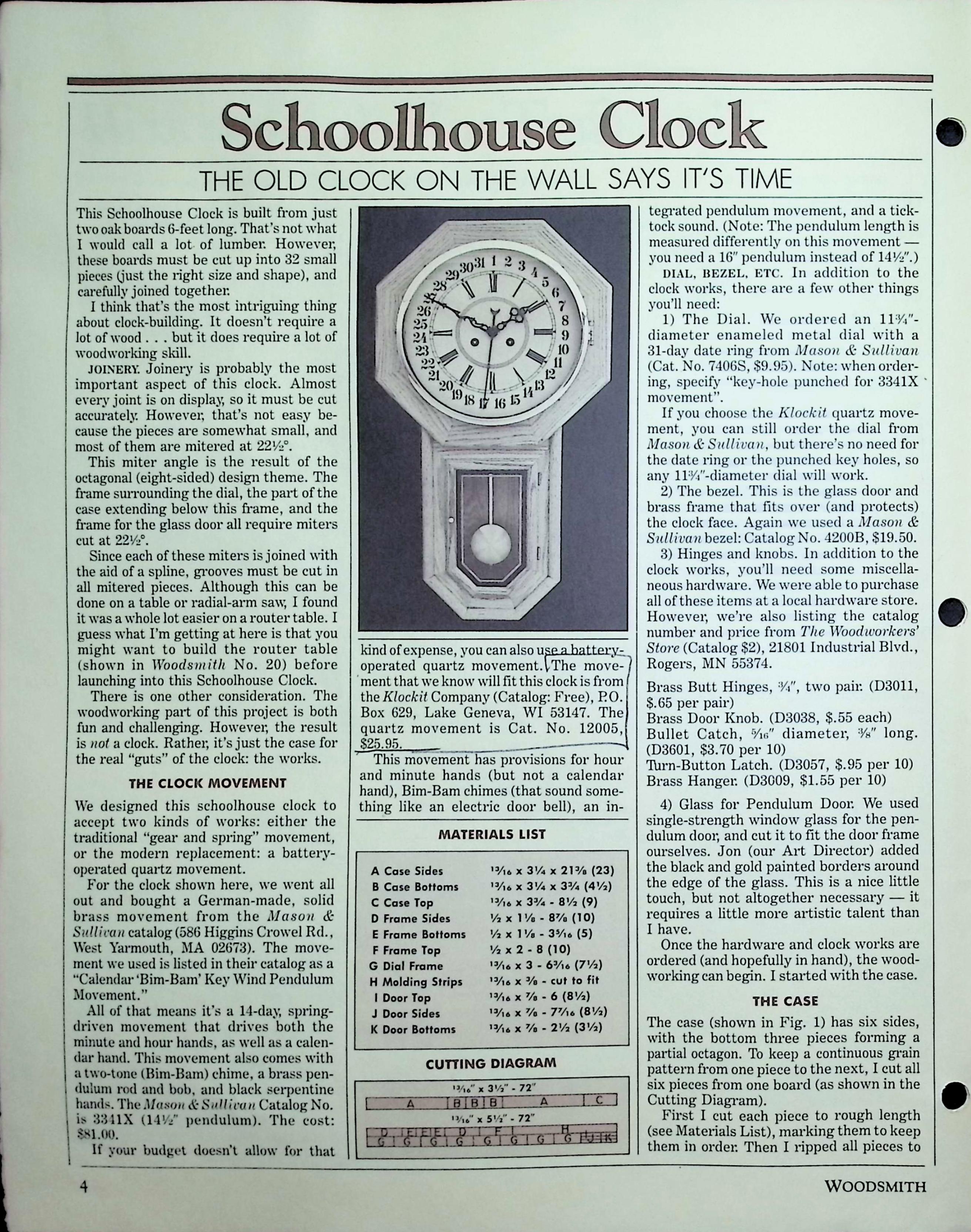 No. 21 - Solid Oak Schoolhouse Clock Plans — image 4