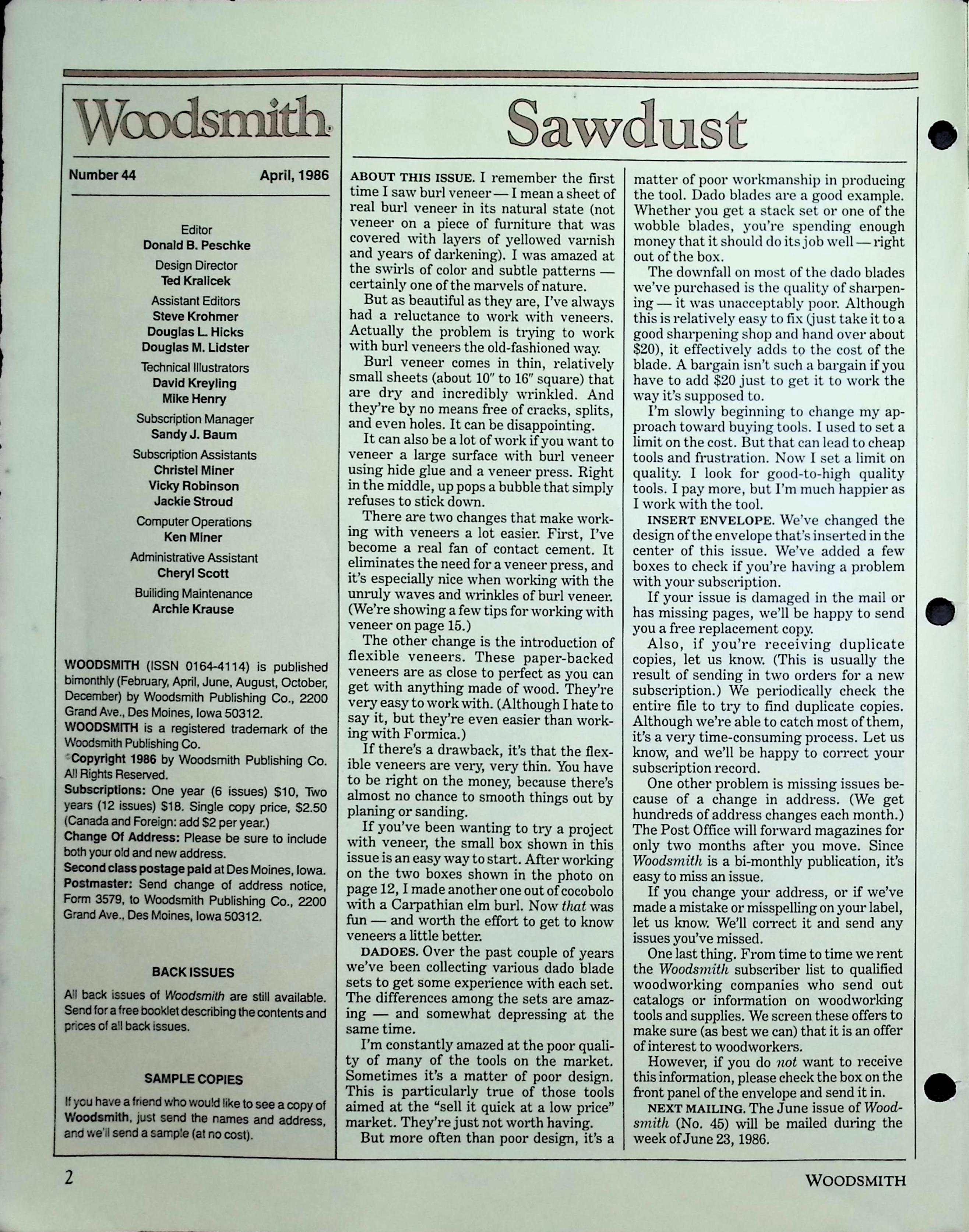 Woodsmith Magazine, Number 44, April 1986 — image 2