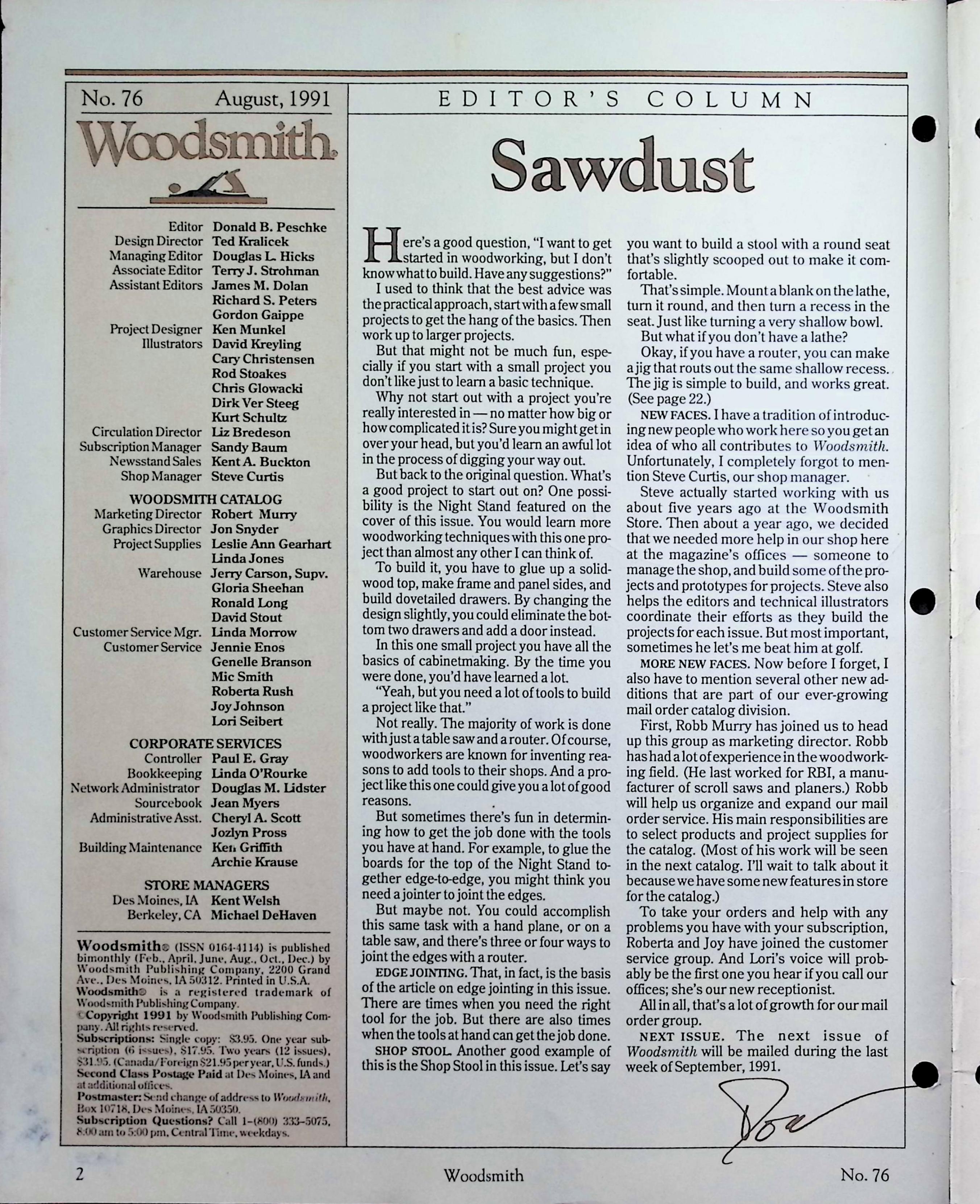 Woodsmith Magazine, No. 76 (1991) - Cherry Night Stand Plans — image 2