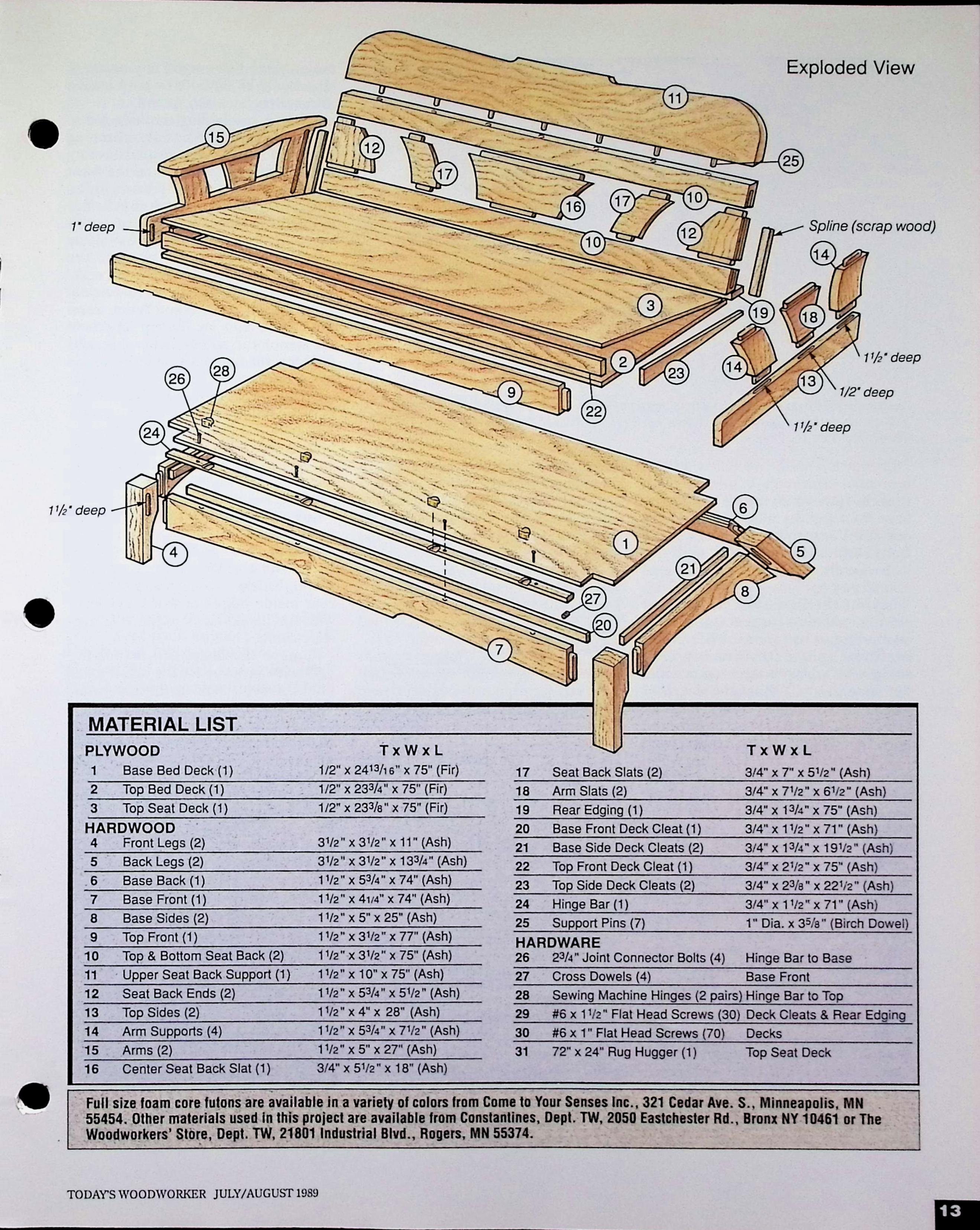 Today's Woodworker Magazine July/Aug 1989 Futon Project — image 3