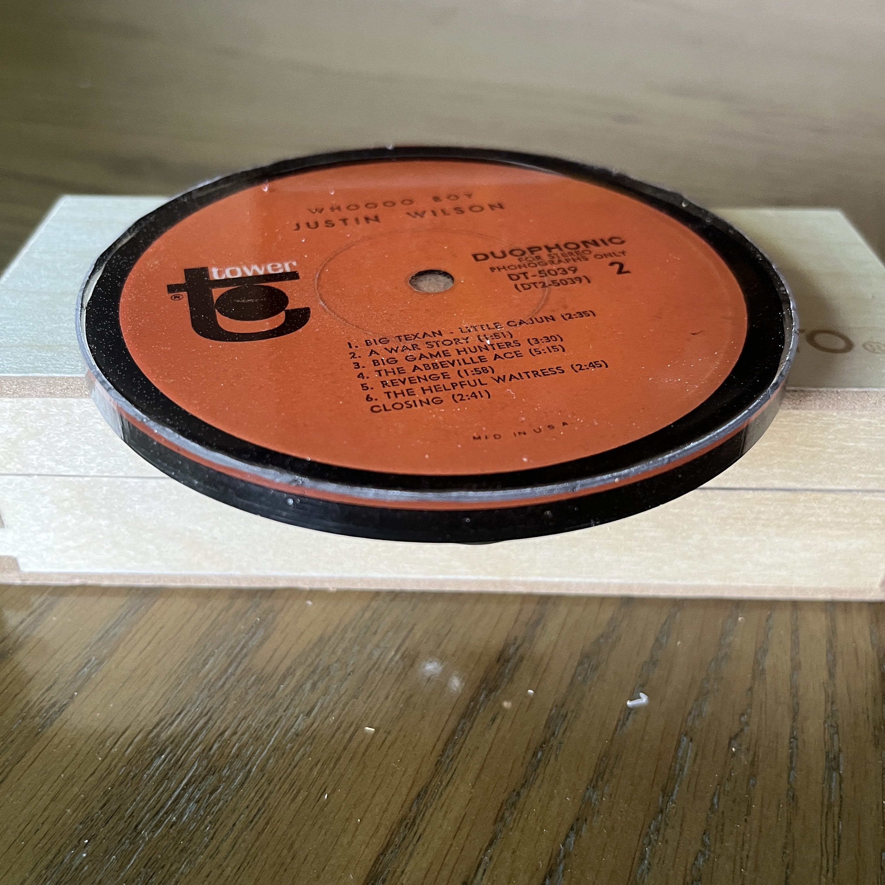 Handmade Vintage Vinyl Record Label Resin Coaster - Justin Wilson — image 2